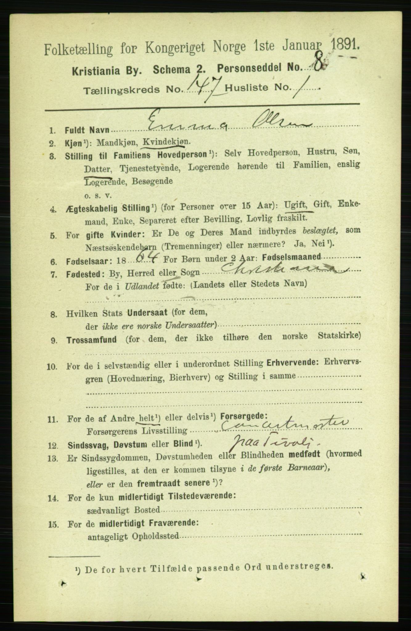 RA, 1891 census for 0301 Kristiania, 1891, p. 81601