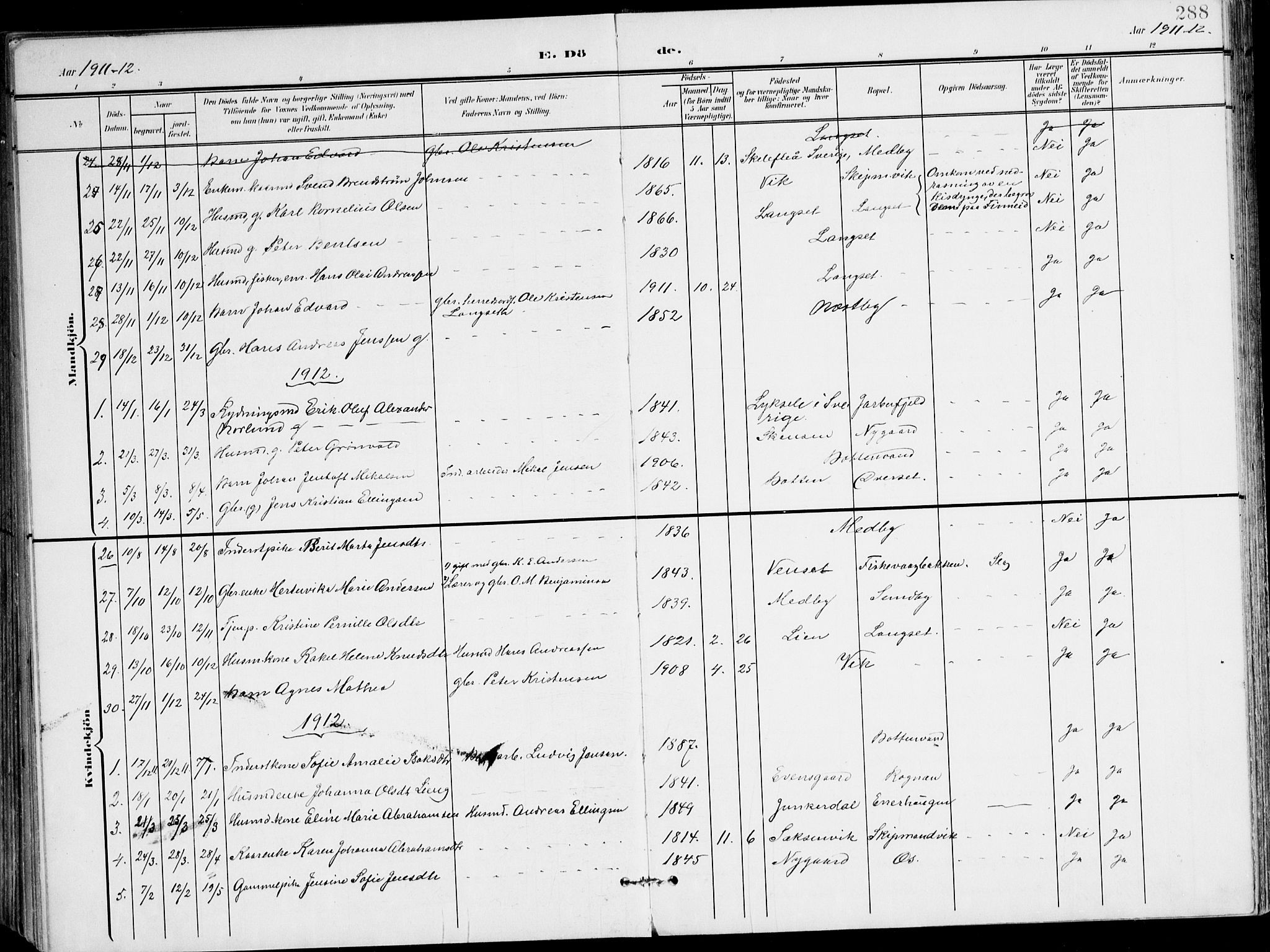 Ministerialprotokoller, klokkerbøker og fødselsregistre - Nordland, SAT/A-1459/847/L0672: Parish register (official) no. 847A12, 1902-1919, p. 288
