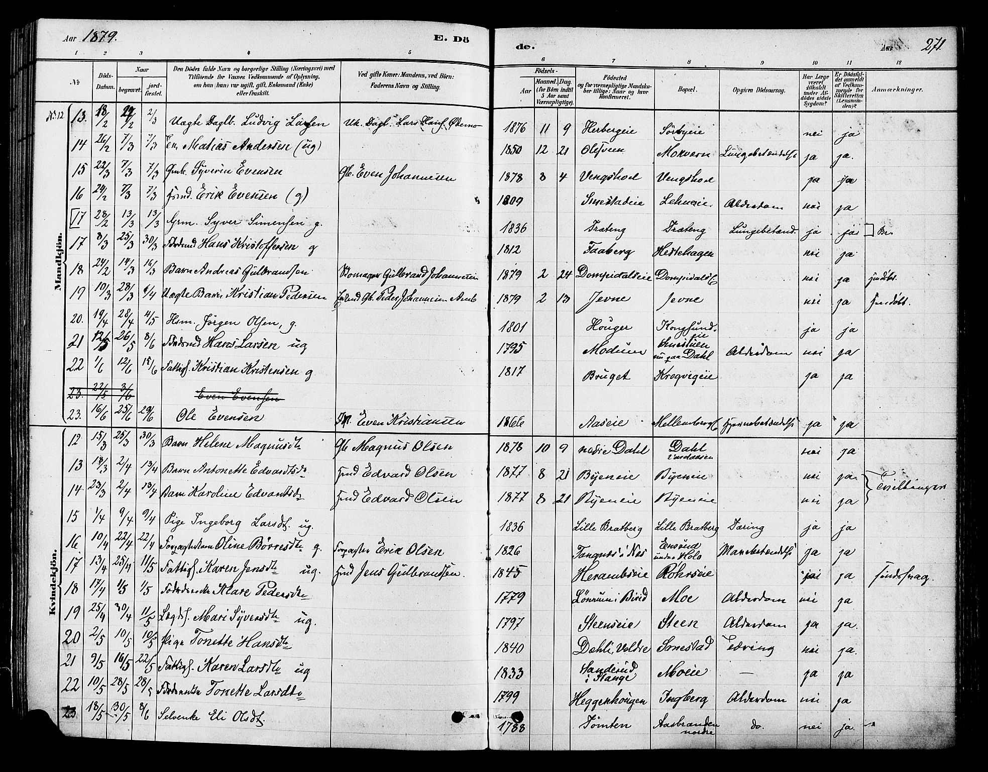 Ringsaker prestekontor, AV/SAH-PREST-014/K/Ka/L0012: Parish register (official) no. 12, 1879-1890, p. 271