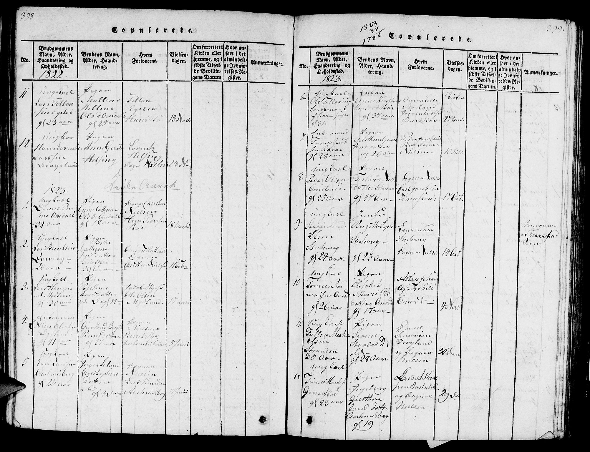 Sokndal sokneprestkontor, SAST/A-101808: Parish register (official) no. A 6, 1815-1826, p. 398-399