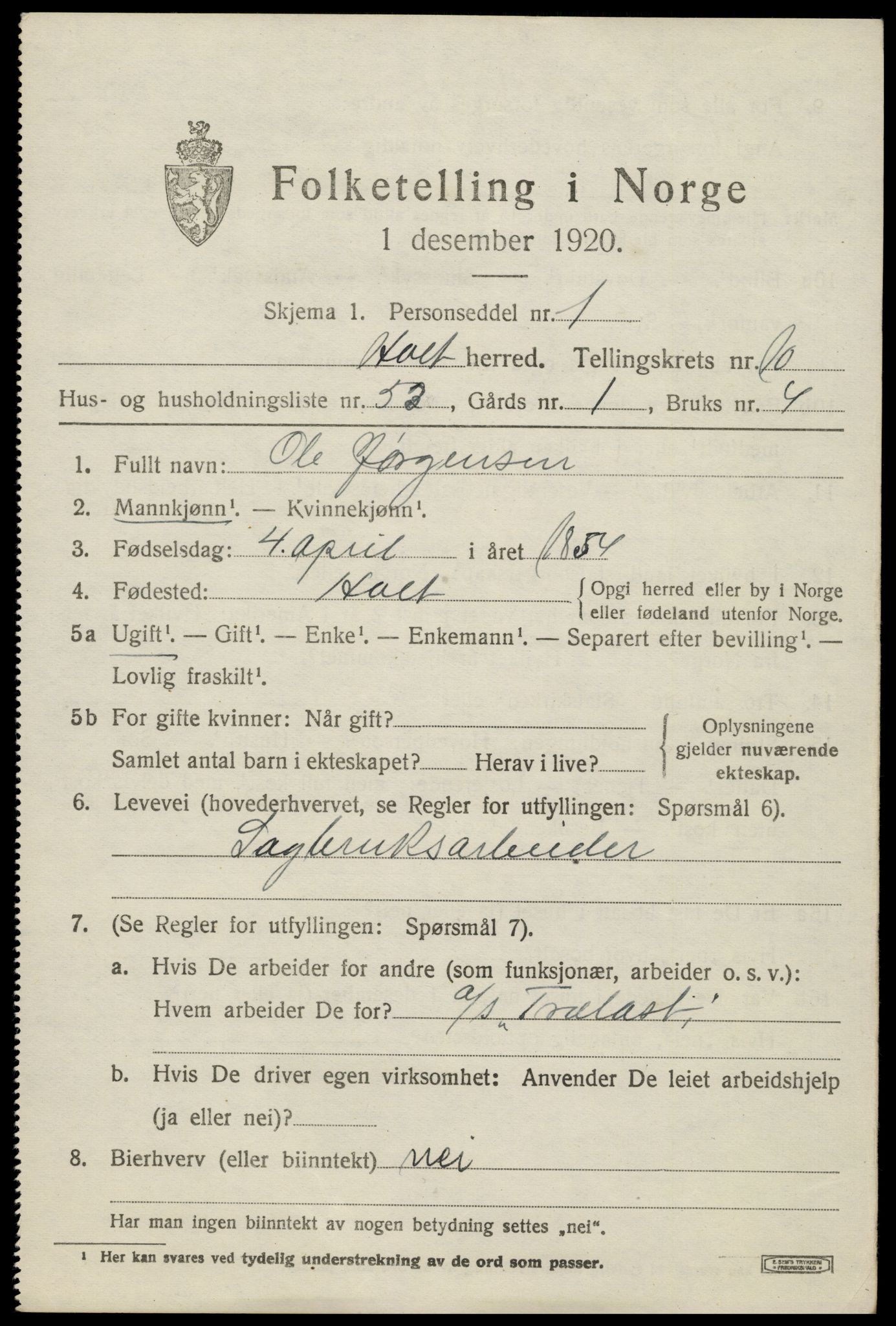 SAK, 1920 census for Holt, 1920, p. 6184