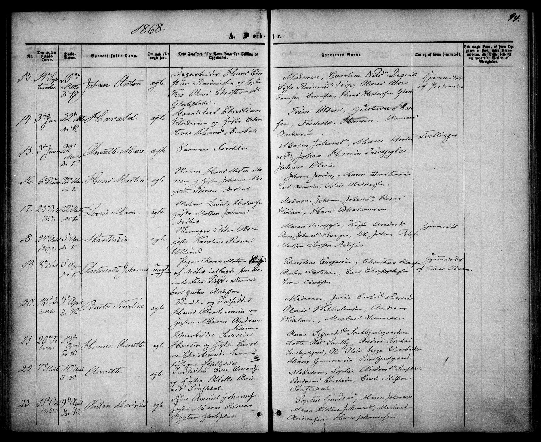 Drøbak prestekontor Kirkebøker, SAO/A-10142a/F/Fa/L0002: Parish register (official) no. I 2, 1858-1870, p. 94