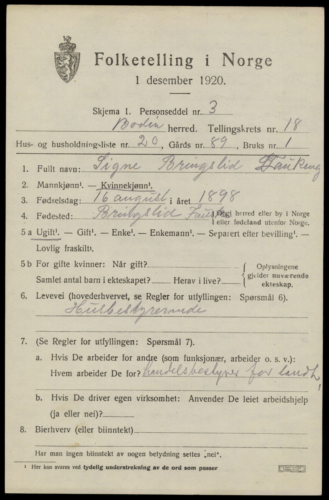 SAT, 1920 census for Bodin, 1920, p. 13034