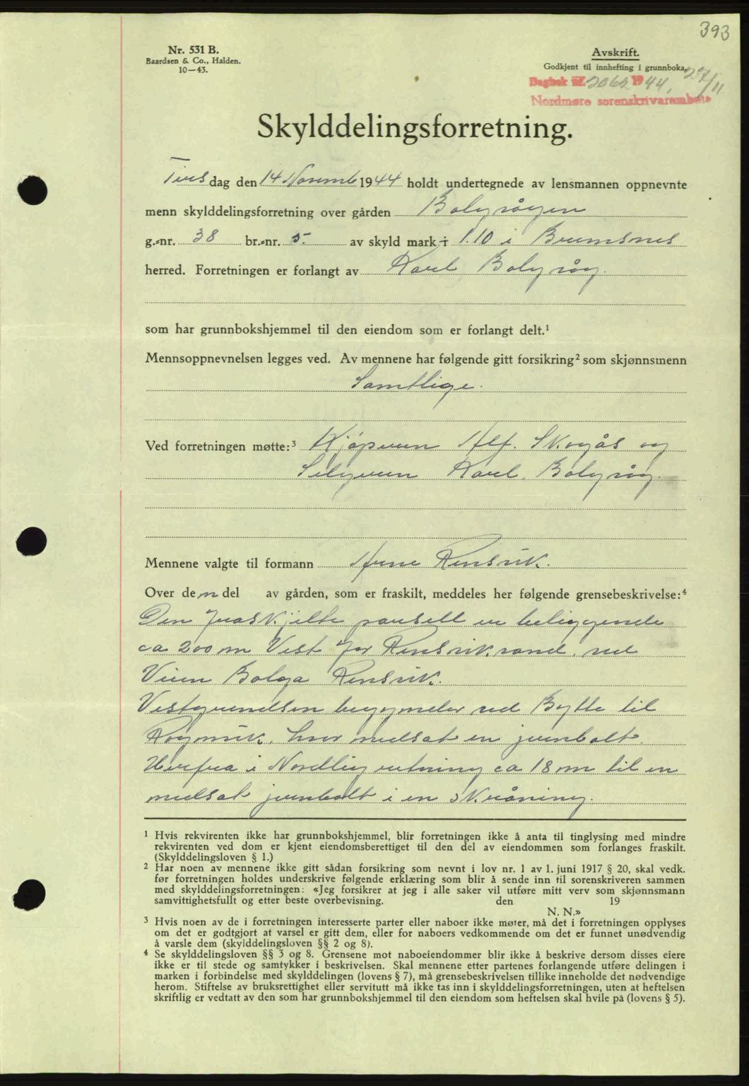 Nordmøre sorenskriveri, AV/SAT-A-4132/1/2/2Ca: Mortgage book no. A98, 1944-1944, Diary no: : 2062/1944