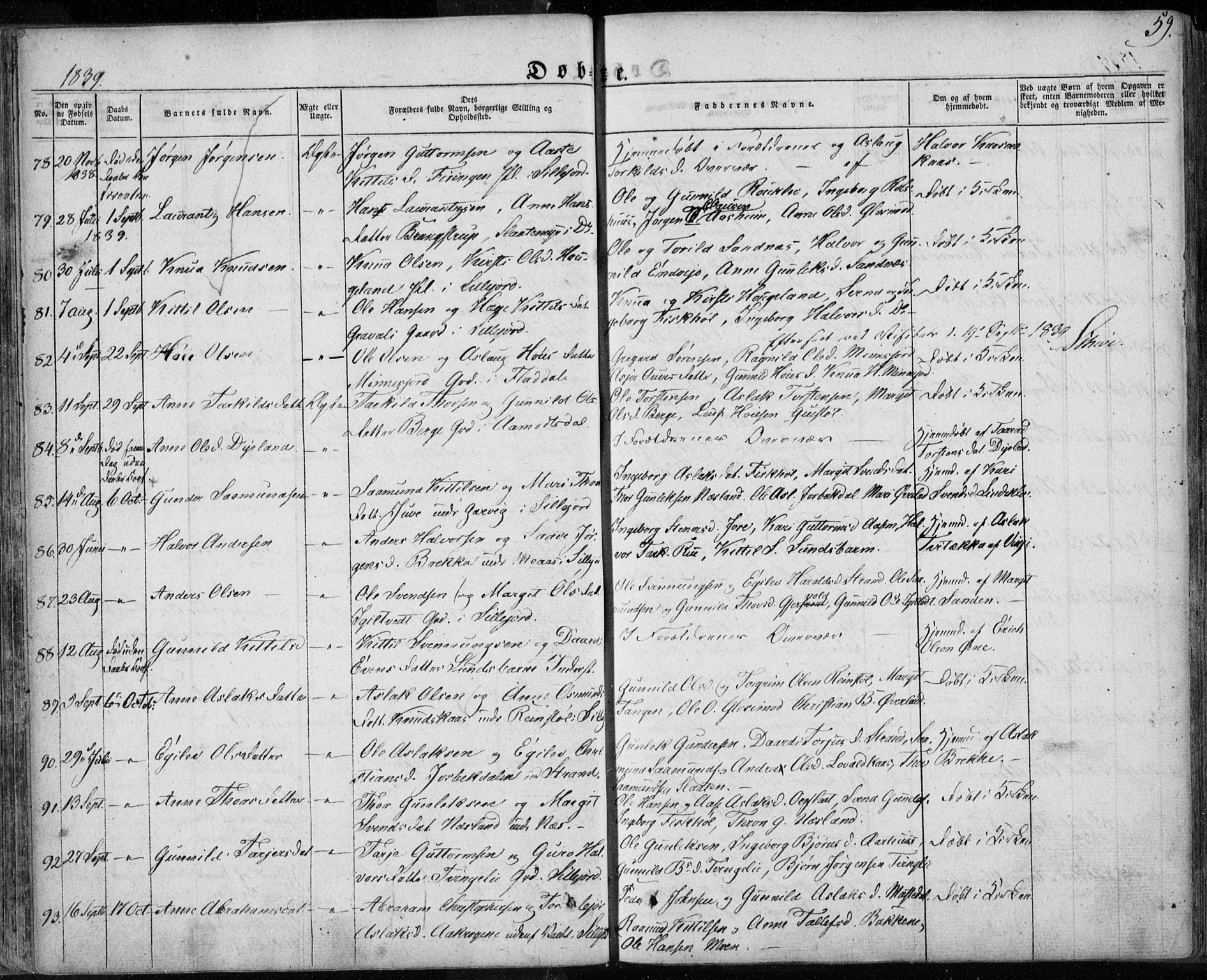 Seljord kirkebøker, AV/SAKO-A-20/F/Fa/L0011: Parish register (official) no. I 11, 1831-1849, p. 59