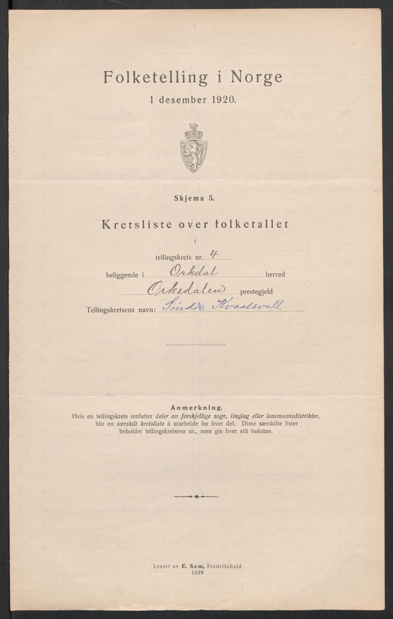 SAT, 1920 census for Orkdal, 1920, p. 17