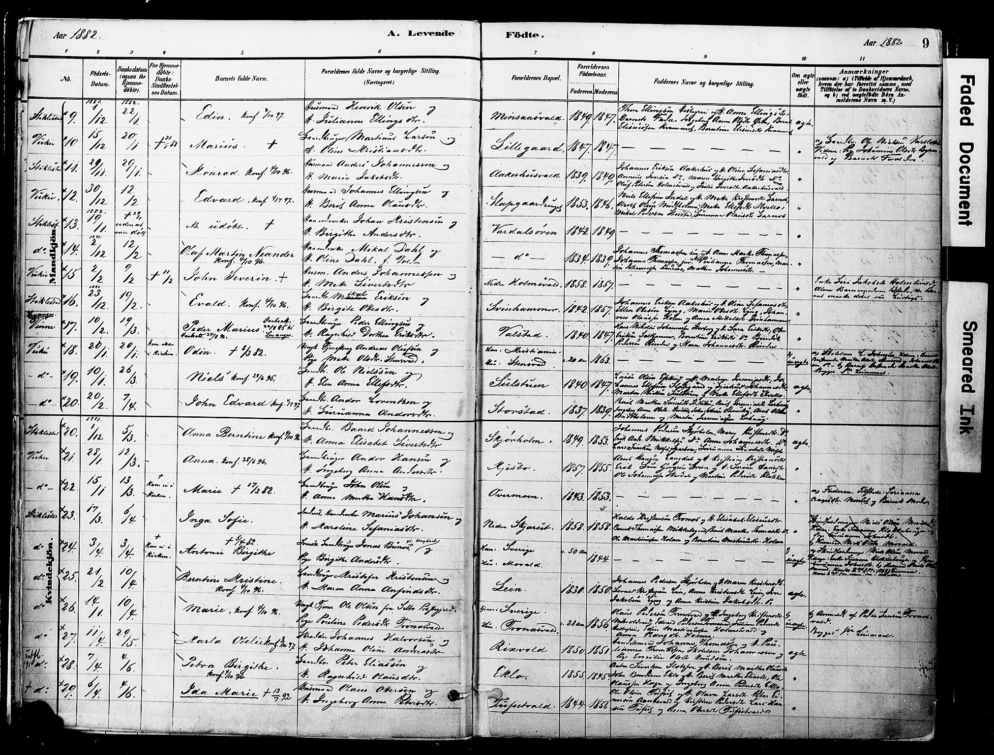 Ministerialprotokoller, klokkerbøker og fødselsregistre - Nord-Trøndelag, SAT/A-1458/723/L0244: Parish register (official) no. 723A13, 1881-1899, p. 9