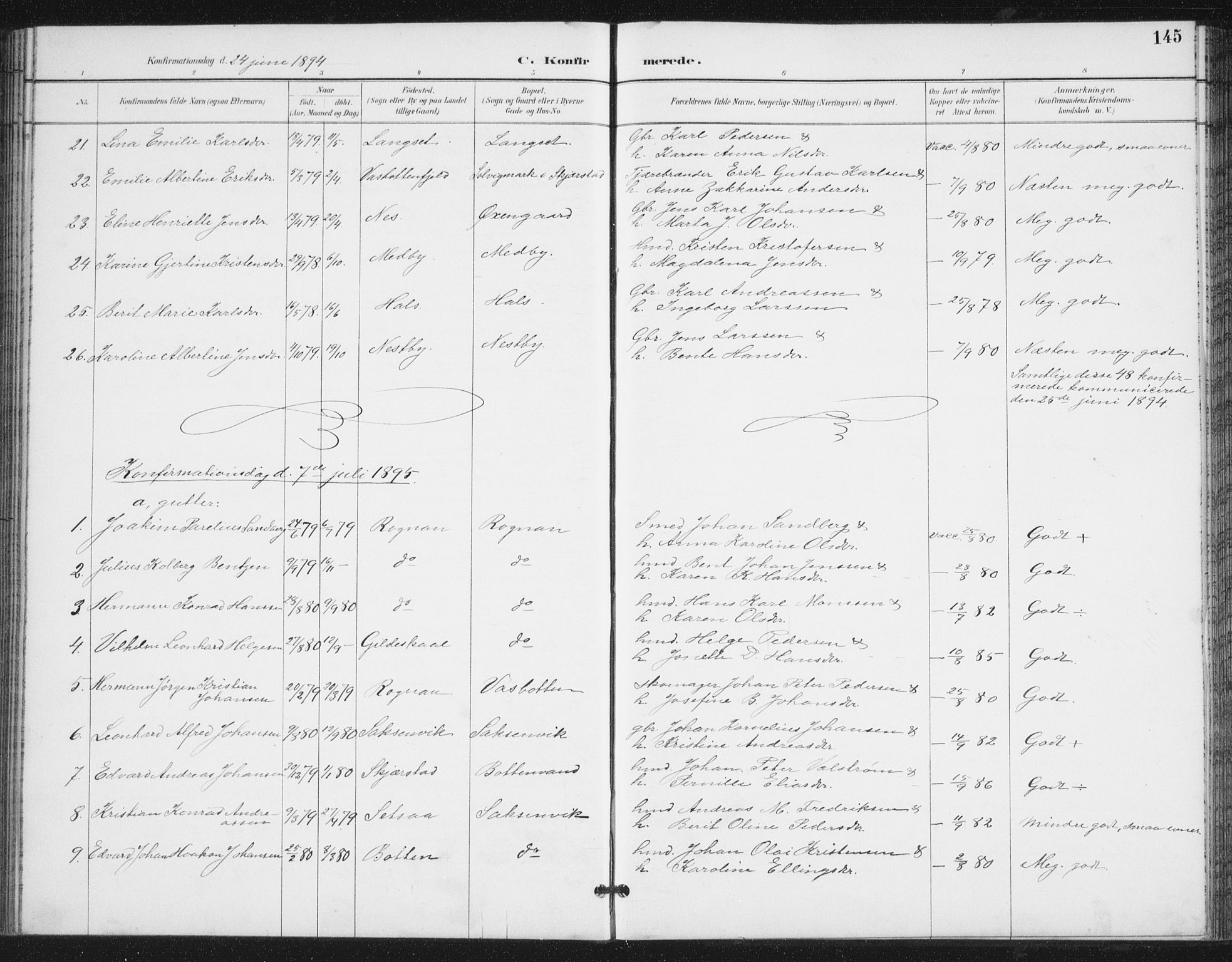 Ministerialprotokoller, klokkerbøker og fødselsregistre - Nordland, SAT/A-1459/847/L0682: Parish register (copy) no. 847C10, 1889-1907, p. 145