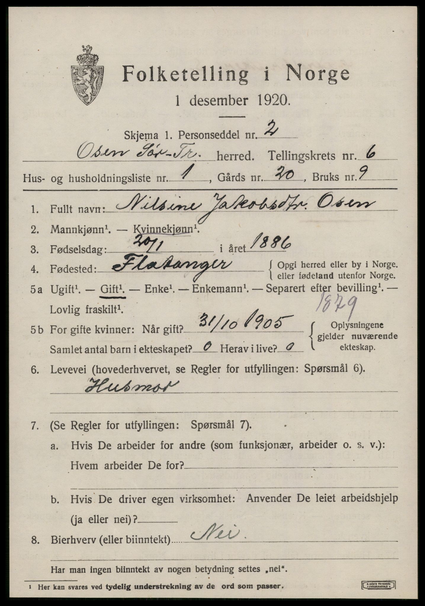 SAT, 1920 census for Osen, 1920, p. 2549