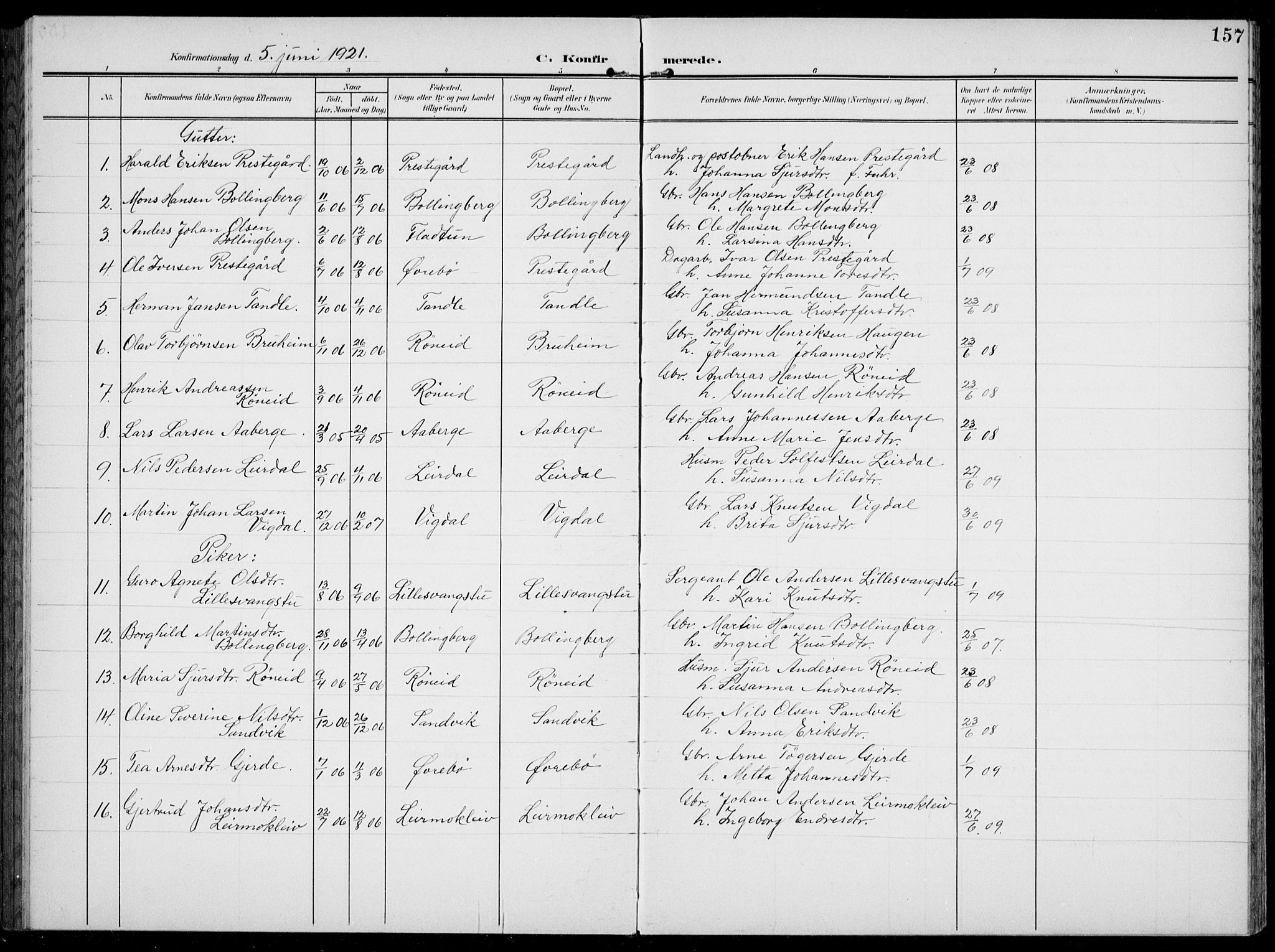 Jostedal sokneprestembete, AV/SAB-A-80601/H/Hab/Habc/L0001: Parish register (copy) no. C 1, 1903-1939, p. 157