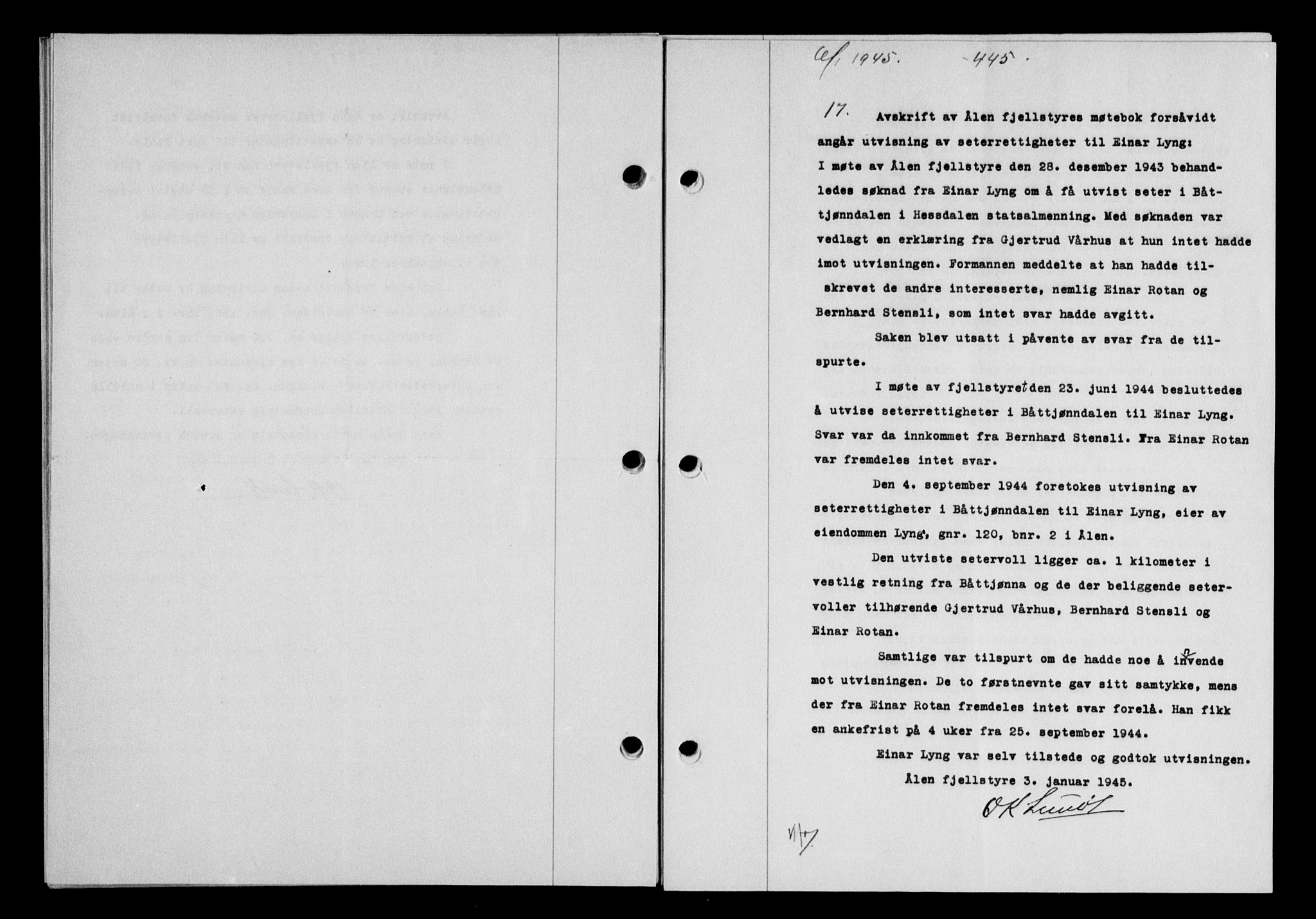 Gauldal sorenskriveri, SAT/A-0014/1/2/2C/L0058: Mortgage book no. 63, 1944-1945, Diary no: : 17/1945