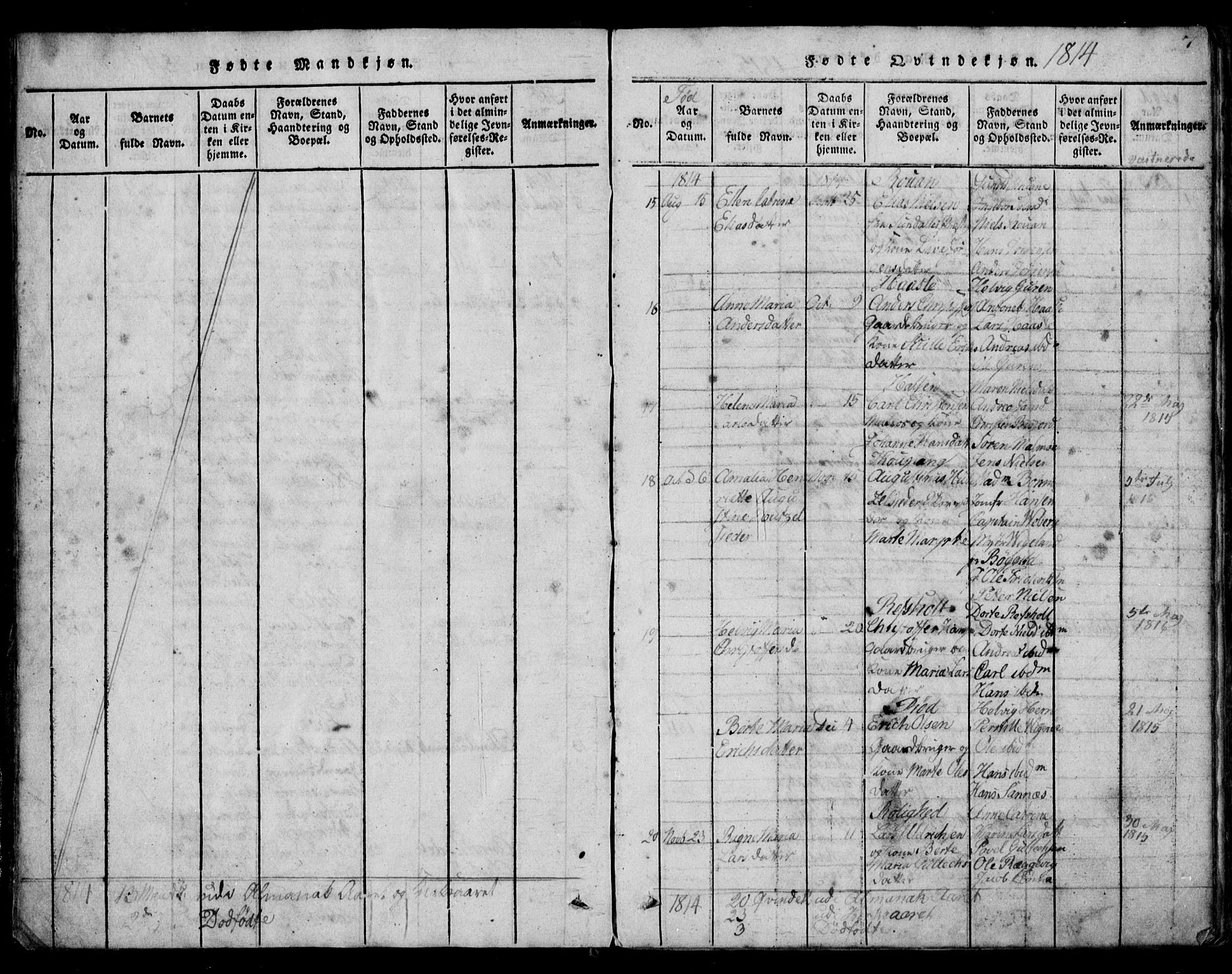 Tjølling kirkebøker, SAKO/A-60/G/Ga/L0001: Parish register (copy) no. 1, 1814-1835, p. 6-7