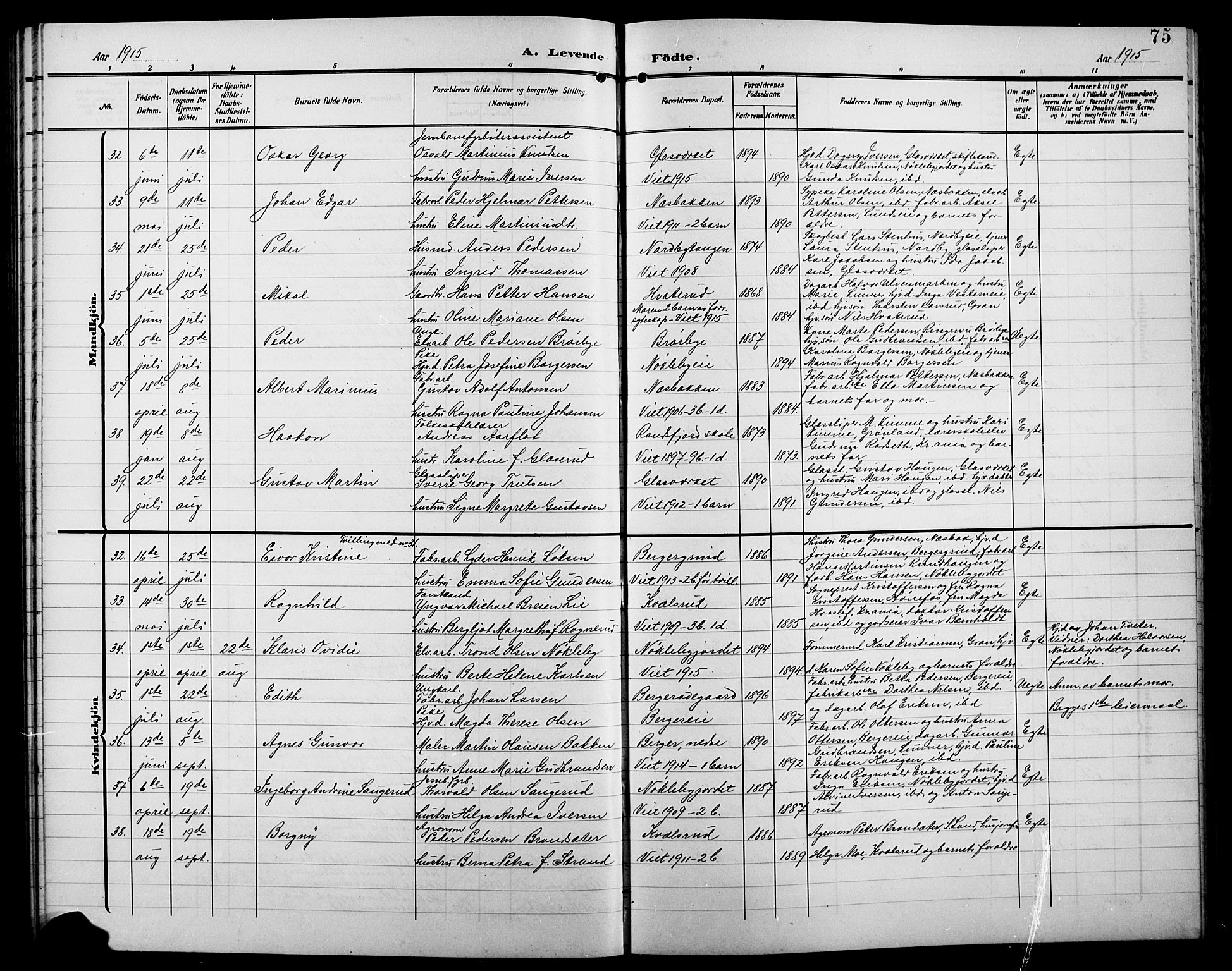 Jevnaker prestekontor, AV/SAH-PREST-116/H/Ha/Hab/L0004: Parish register (copy) no. 4, 1907-1918, p. 75