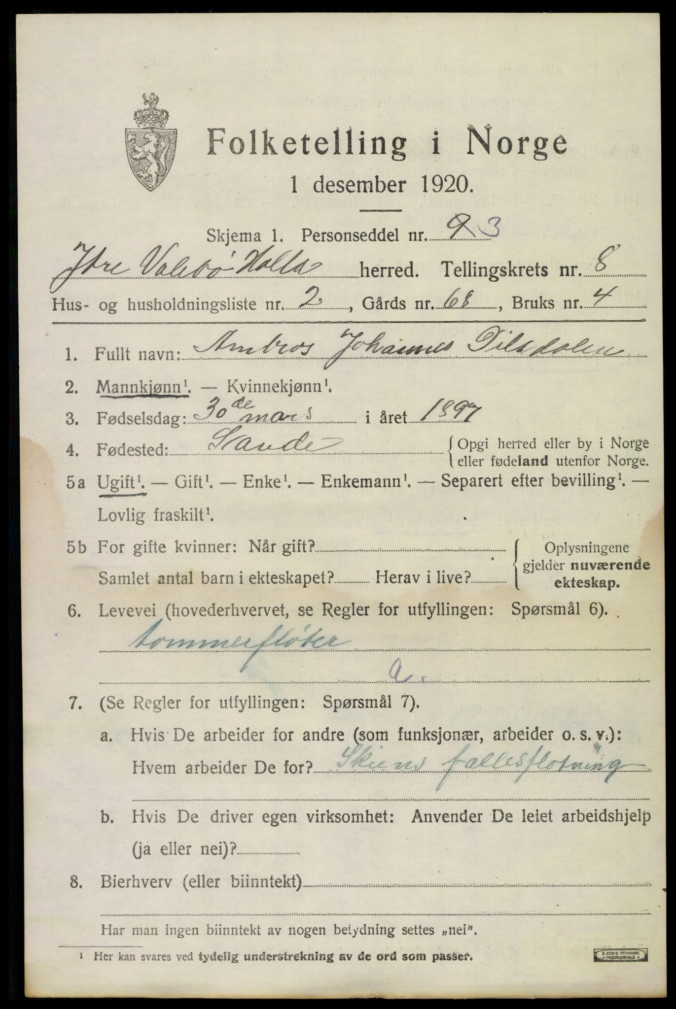 SAKO, 1920 census for Holla, 1920, p. 5323