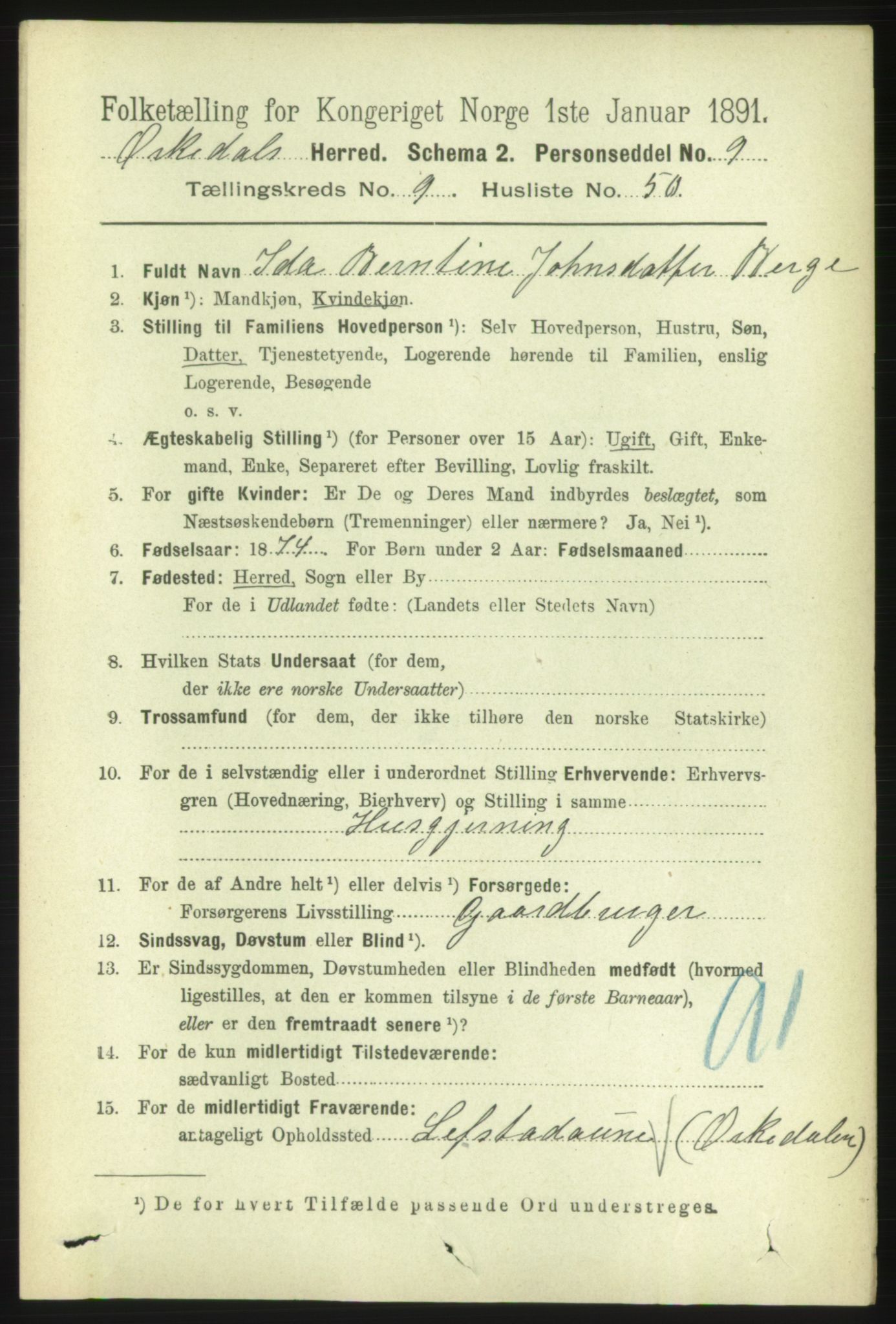 RA, 1891 census for 1638 Orkdal, 1891, p. 4543