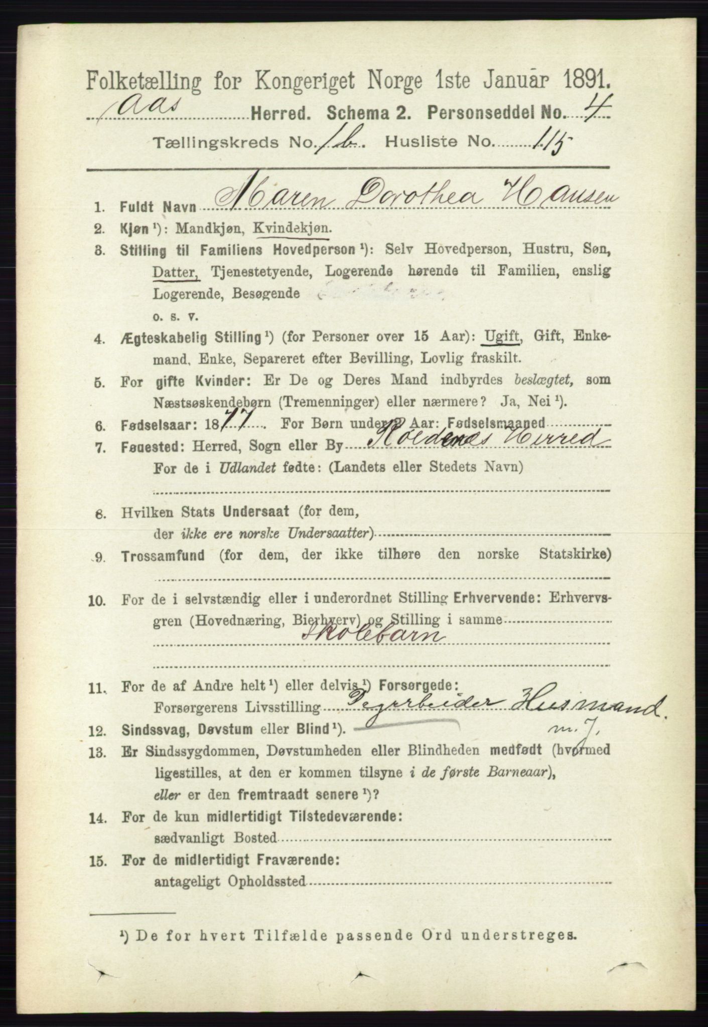 RA, 1891 census for 0214 Ås, 1891, p. 1483