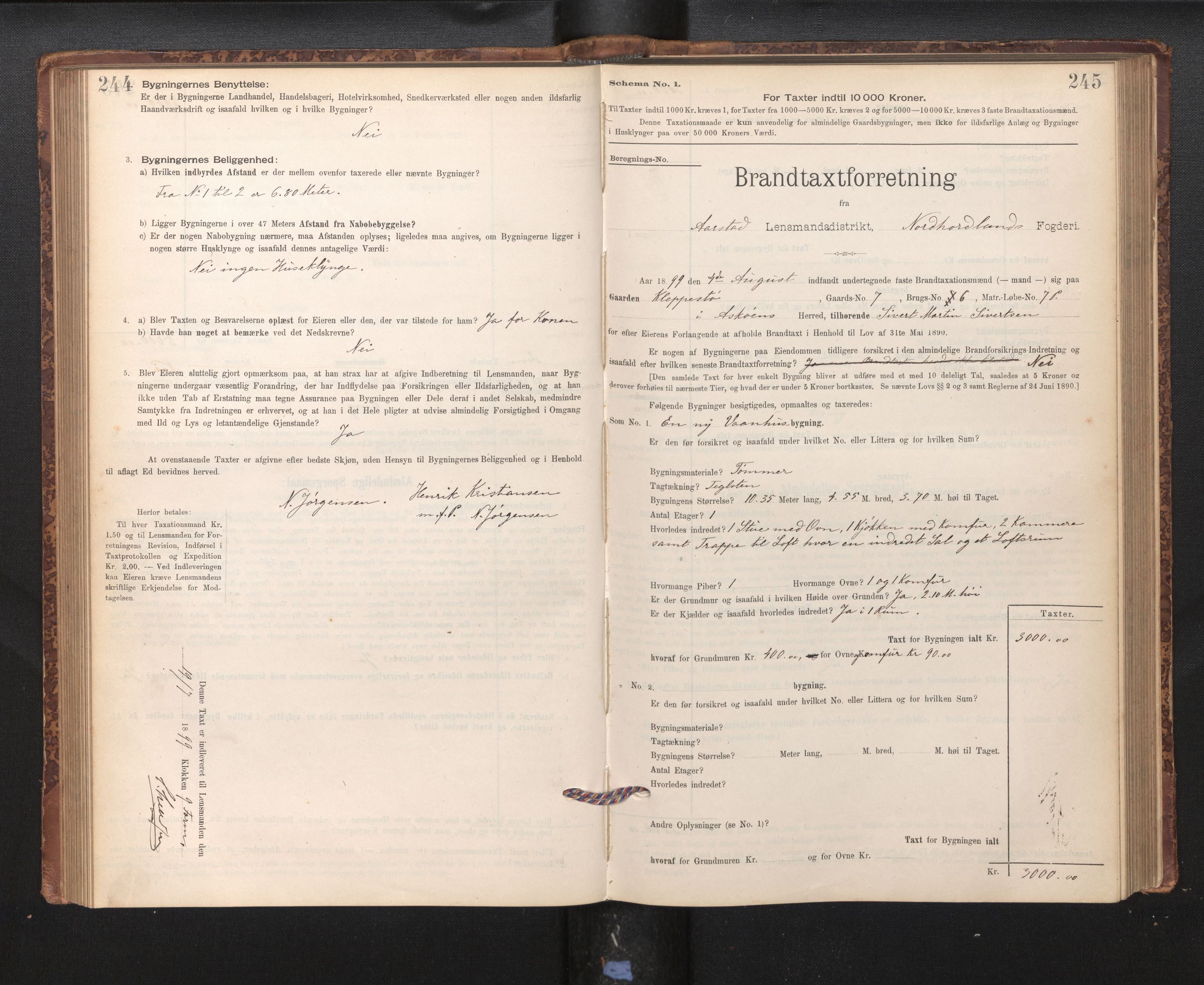 Lensmannen i Årstad, AV/SAB-A-36201/0012/L0011: Branntakstprotokoll,skjematakst, 1895-1901, p. 244-245