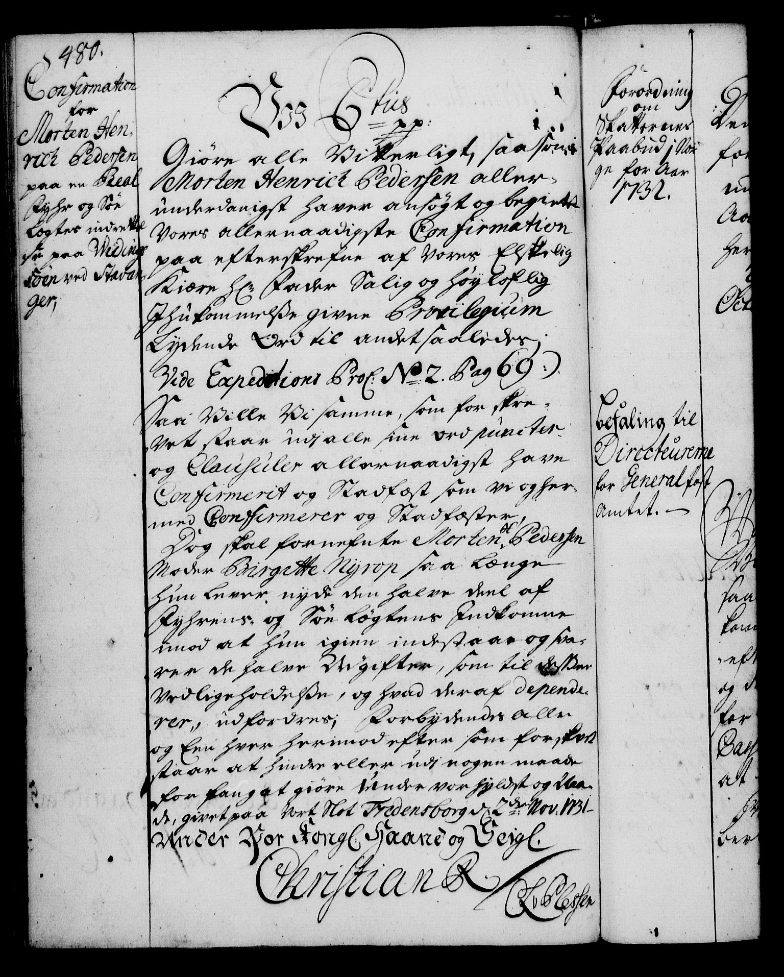 Rentekammeret, Kammerkanselliet, RA/EA-3111/G/Gg/Gga/L0003: Norsk ekspedisjonsprotokoll med register (merket RK 53.3), 1727-1734, p. 480