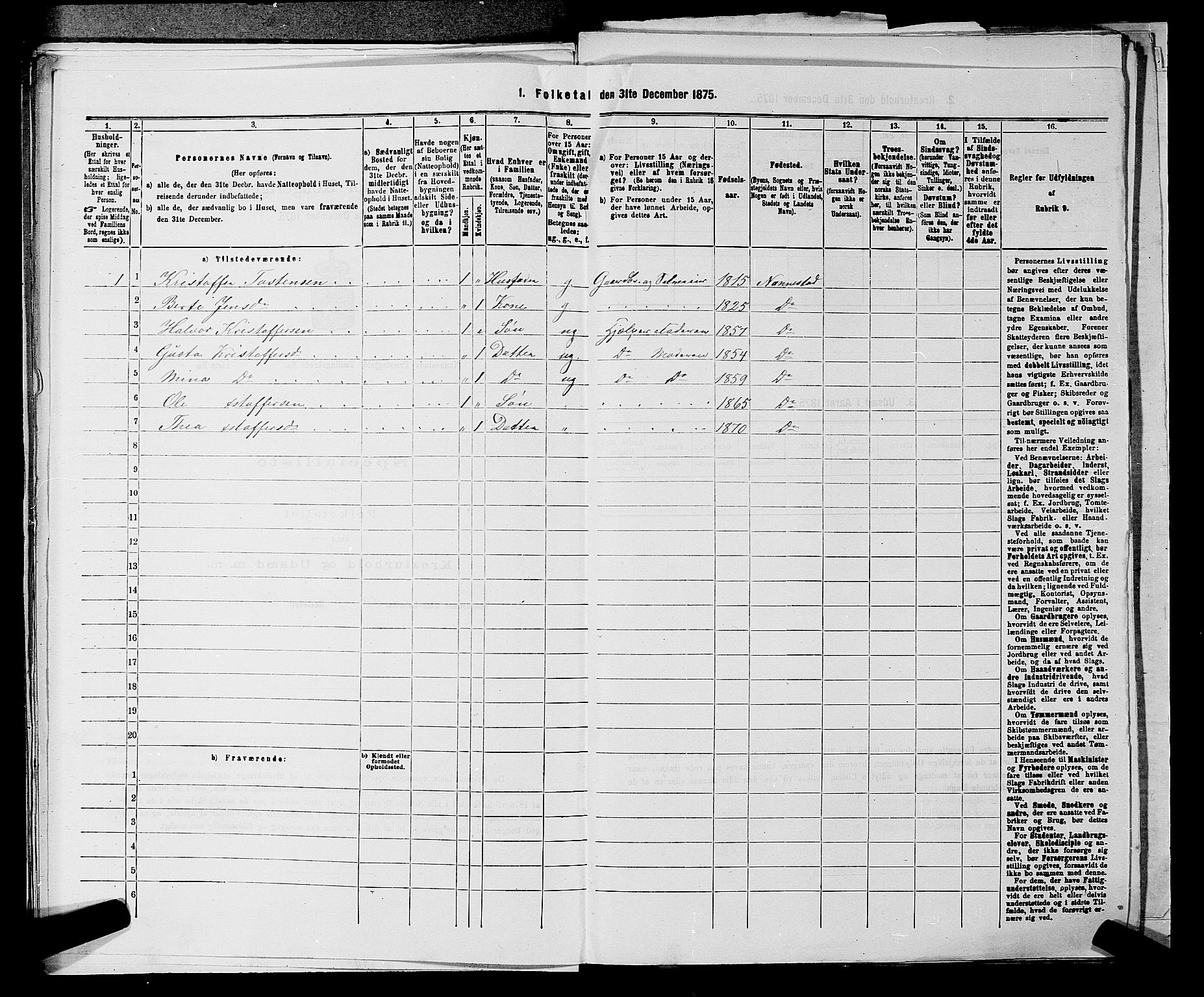 RA, 1875 census for 0238P Nannestad, 1875, p. 165