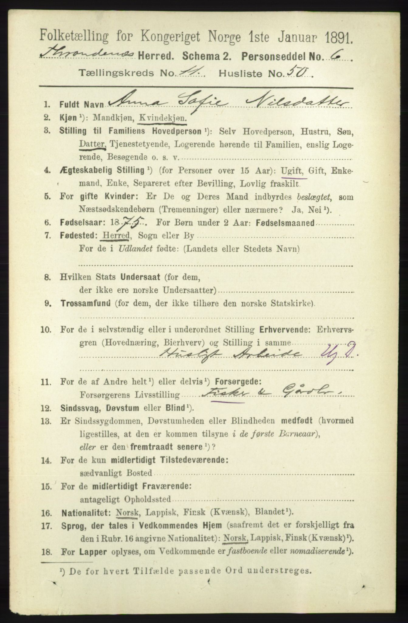 RA, 1891 census for 1914 Trondenes, 1891, p. 8361