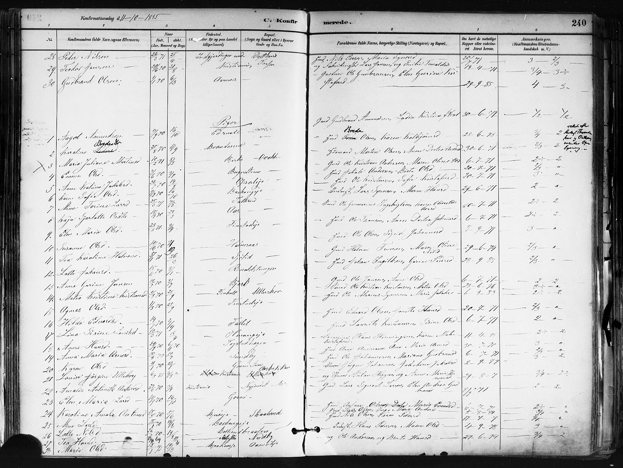 Nes prestekontor Kirkebøker, AV/SAO-A-10410/F/Fa/L0010: Parish register (official) no. I 10, 1883-1898, p. 240