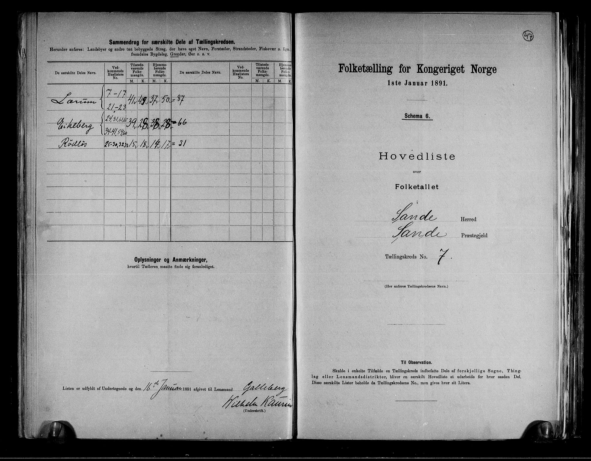 RA, 1891 census for 0713 Sande, 1891, p. 16