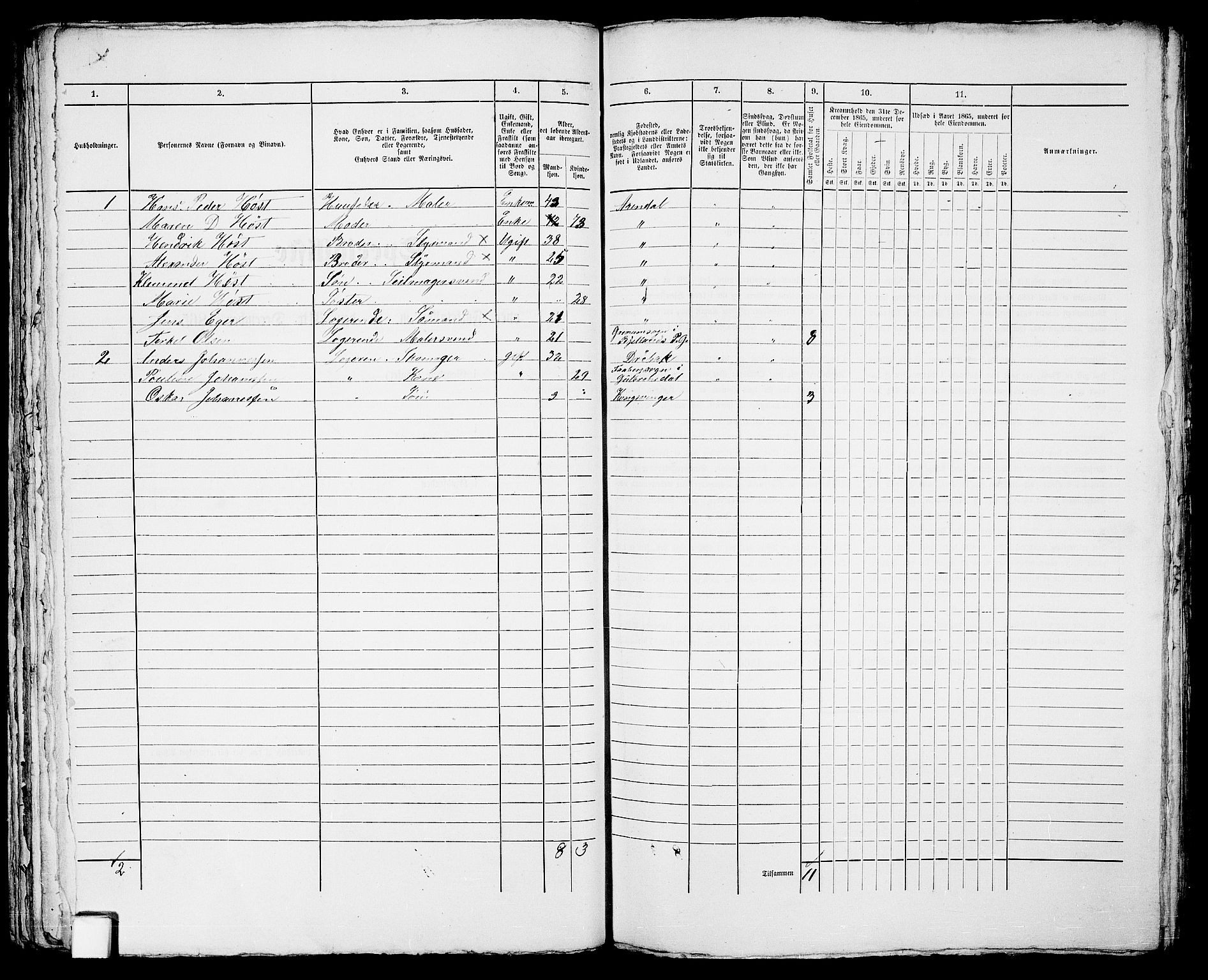 RA, 1865 census for Arendal, 1865, p. 118