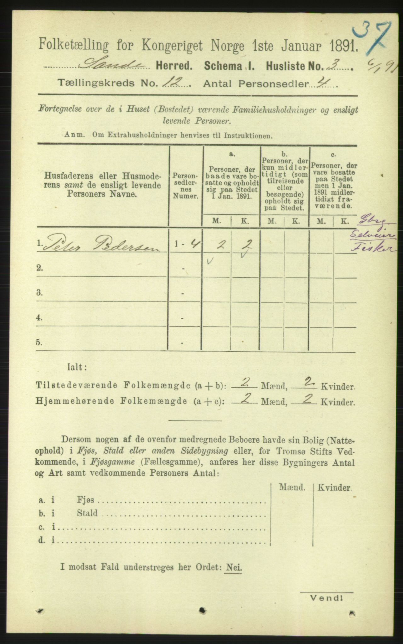 RA, 1891 census for 1514 Sande, 1891, p. 2211