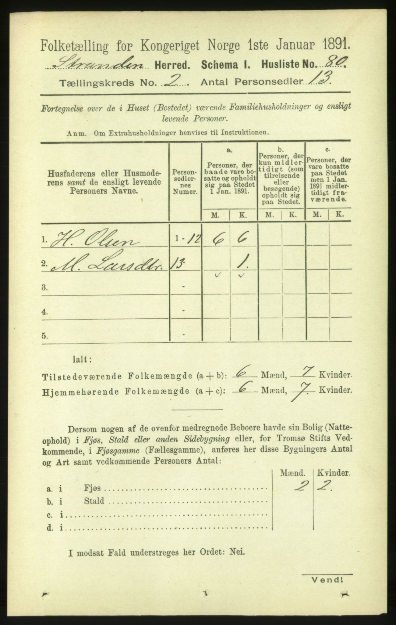 RA, 1891 census for 1525 Stranda, 1891, p. 276