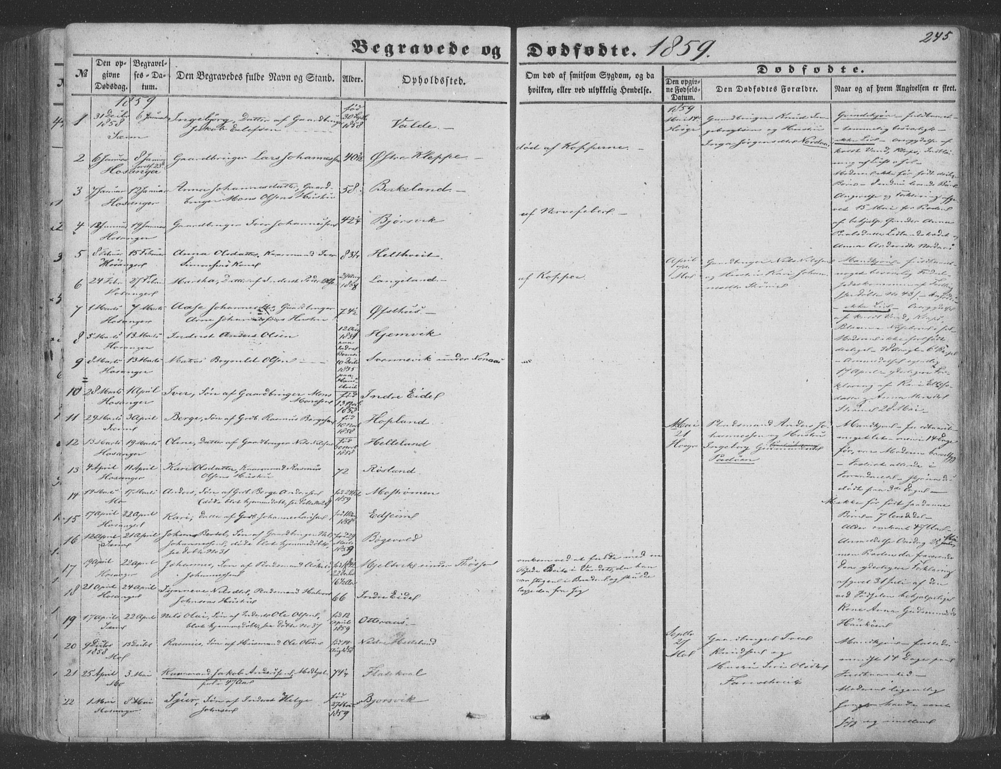 Hosanger sokneprestembete, SAB/A-75801/H/Haa: Parish register (official) no. A 8, 1849-1863, p. 245