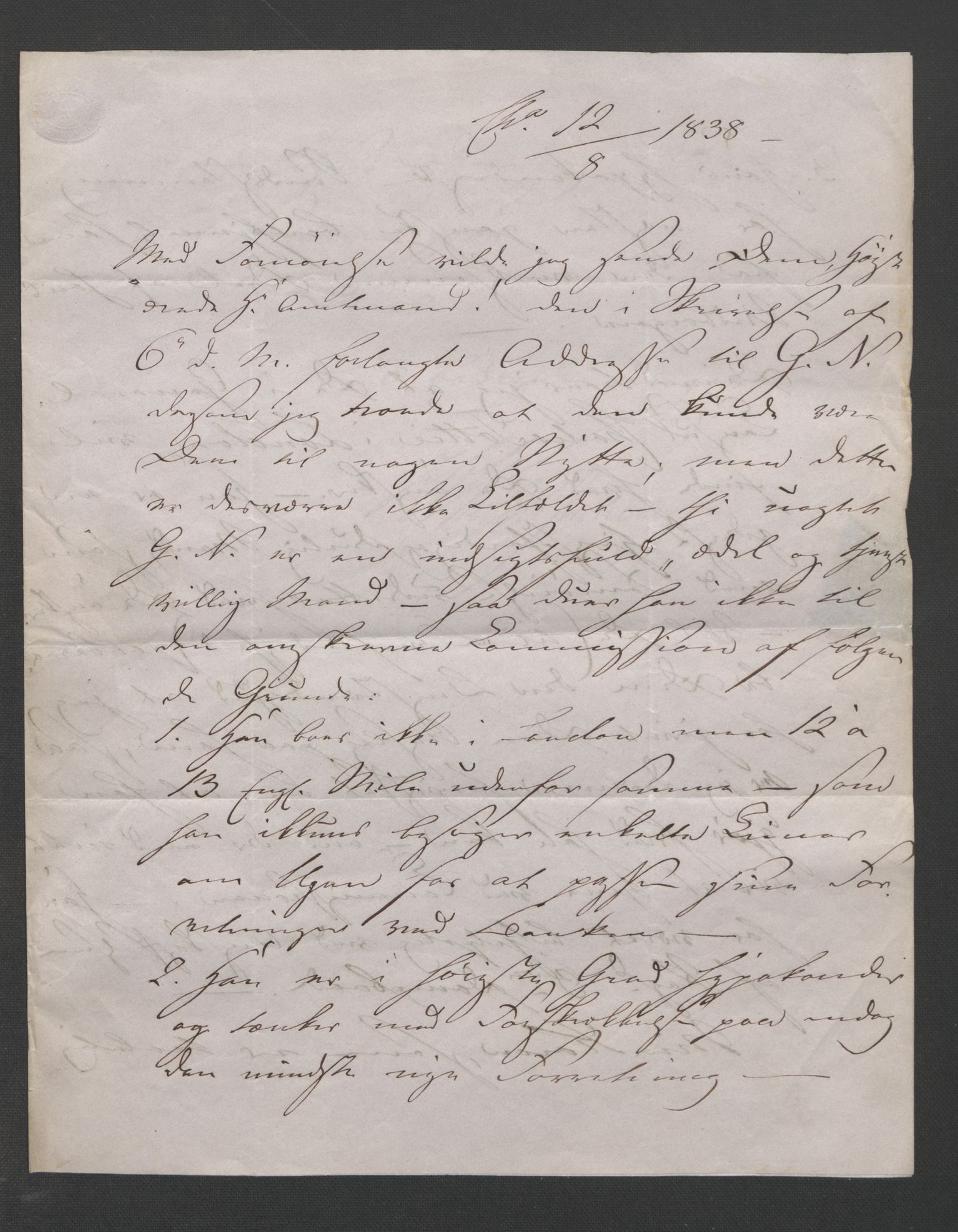 Blom, Gustav Peter, RA/PA-0568/F/L0002/0003: Transkripsjoner, brev og manuskript / To brev til G.P. Blom fra Chr. Falsen 1821 og Herman Wedel Jarlsberg 1838, p. 5