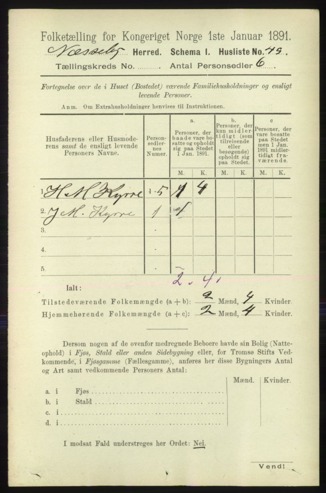 RA, 1891 census for 2027 Nesseby, 1891, p. 625