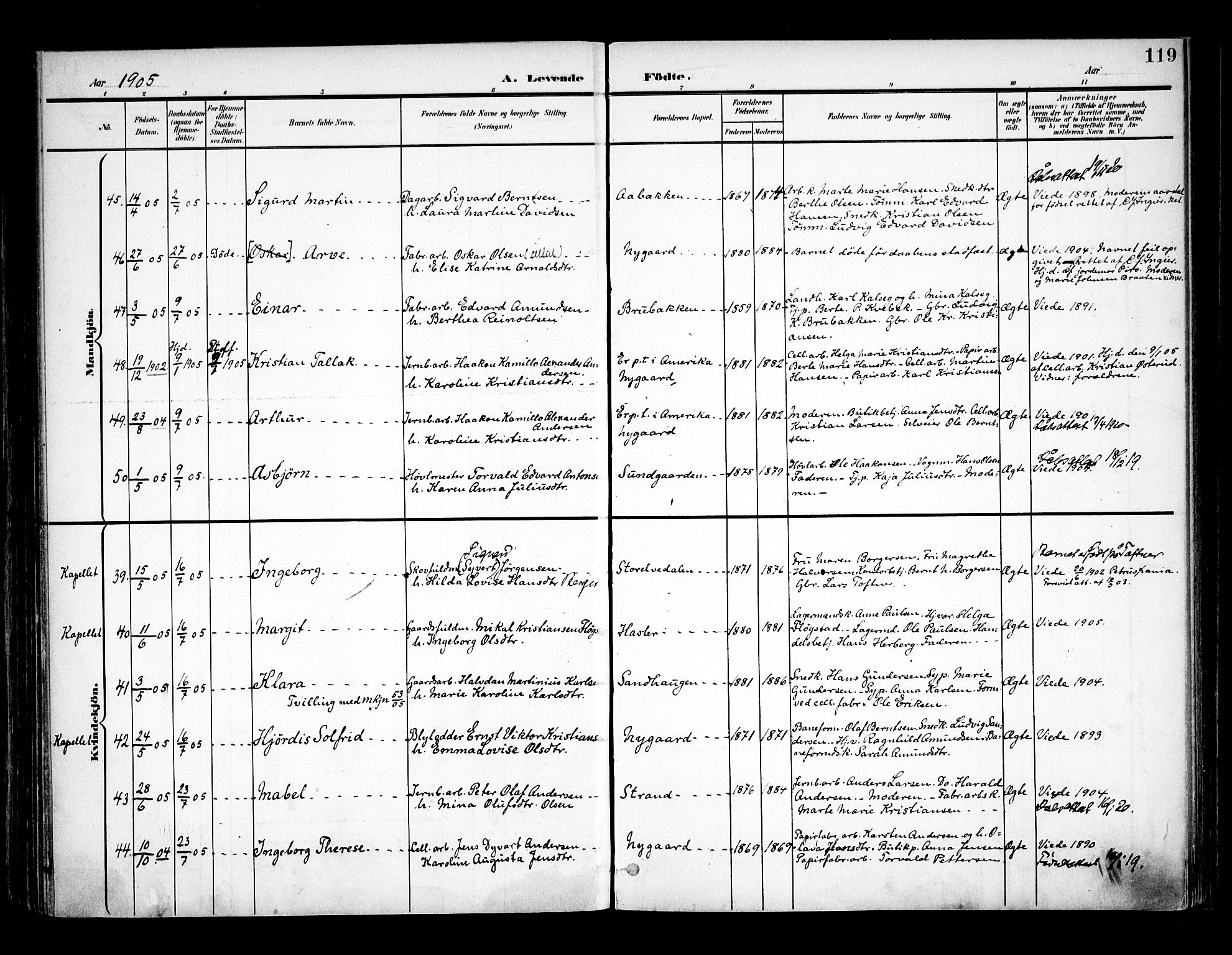 Eidsvoll prestekontor Kirkebøker, SAO/A-10888/F/Fa/L0006: Parish register (official) no. I 6, 1900-1907, p. 119
