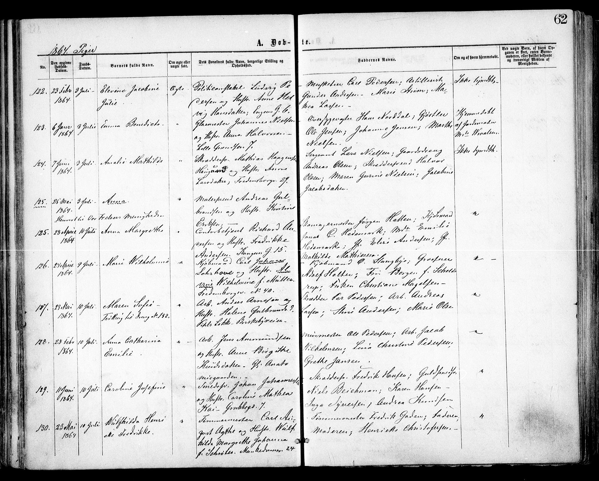 Trefoldighet prestekontor Kirkebøker, SAO/A-10882/F/Fa/L0002: Parish register (official) no. I 2, 1863-1870, p. 62