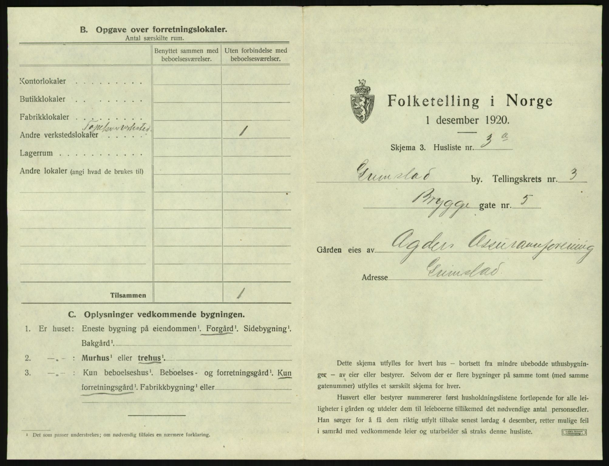 SAK, 1920 census for Grimstad, 1920, p. 393