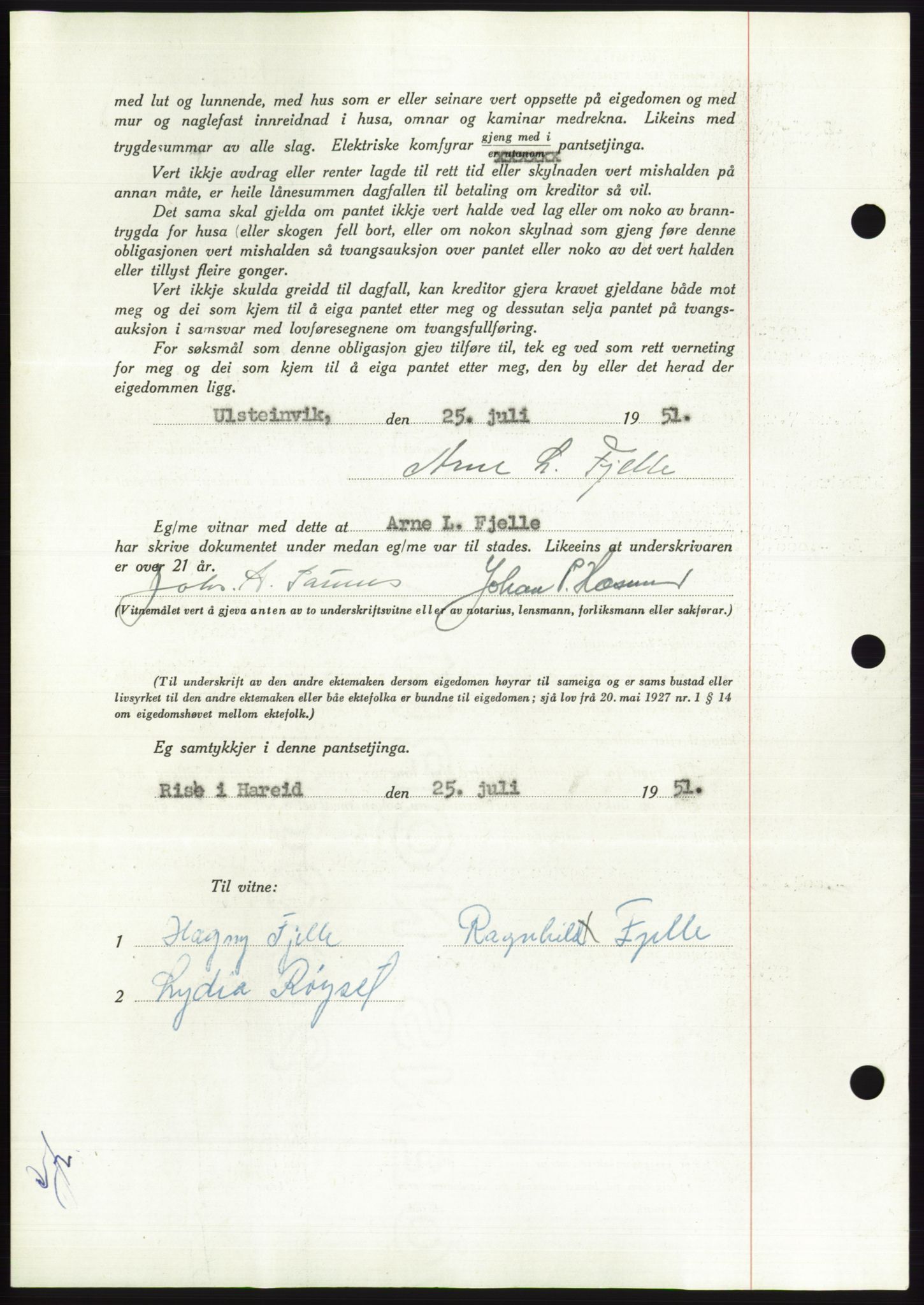 Søre Sunnmøre sorenskriveri, AV/SAT-A-4122/1/2/2C/L0120: Mortgage book no. 8B, 1951-1951, Diary no: : 1441/1951