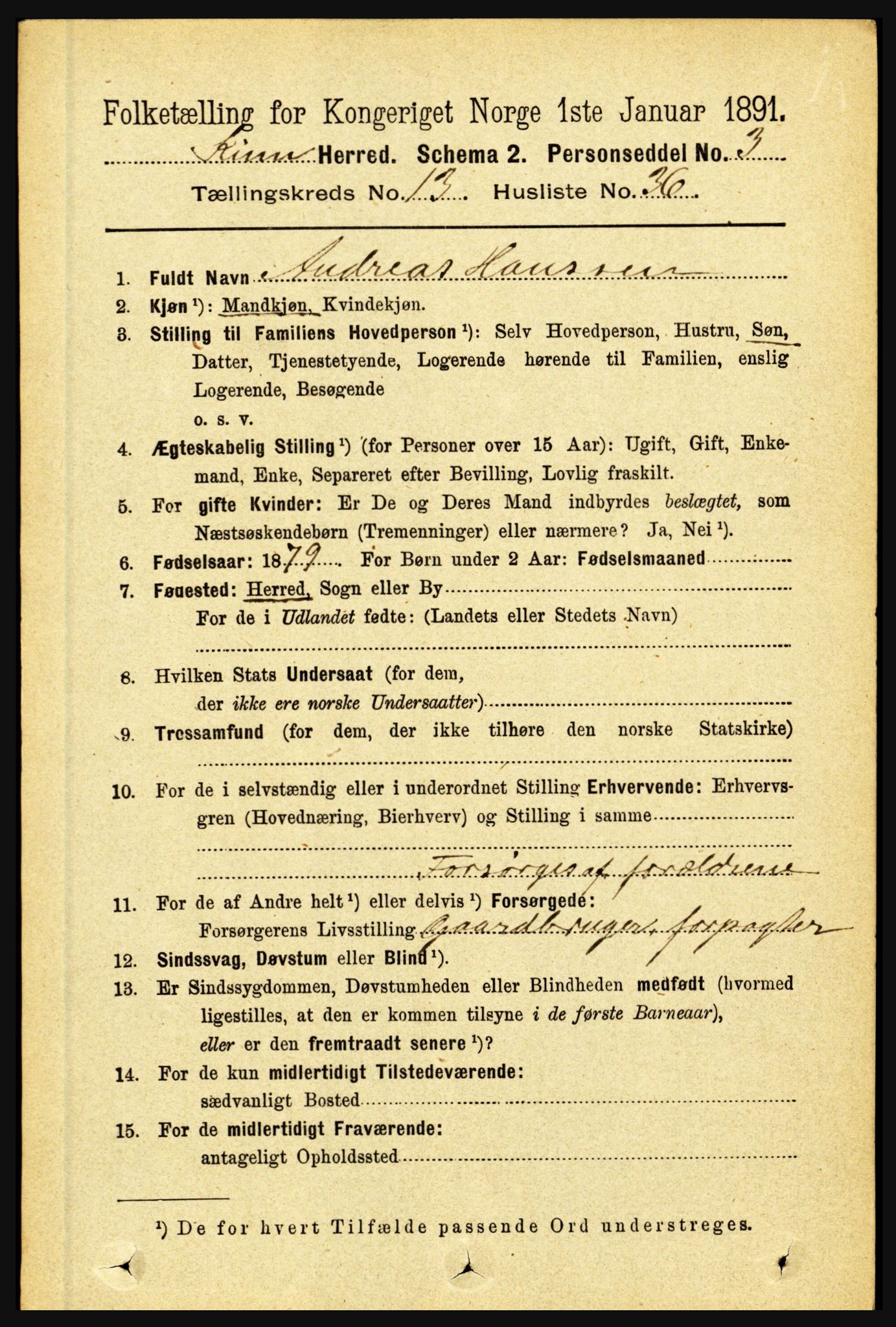 RA, 1891 census for 1437 Kinn, 1891, p. 5304