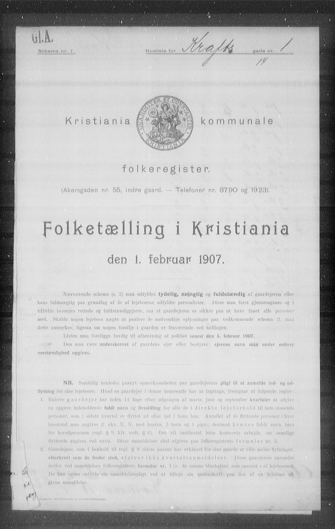 OBA, Municipal Census 1907 for Kristiania, 1907, p. 27484