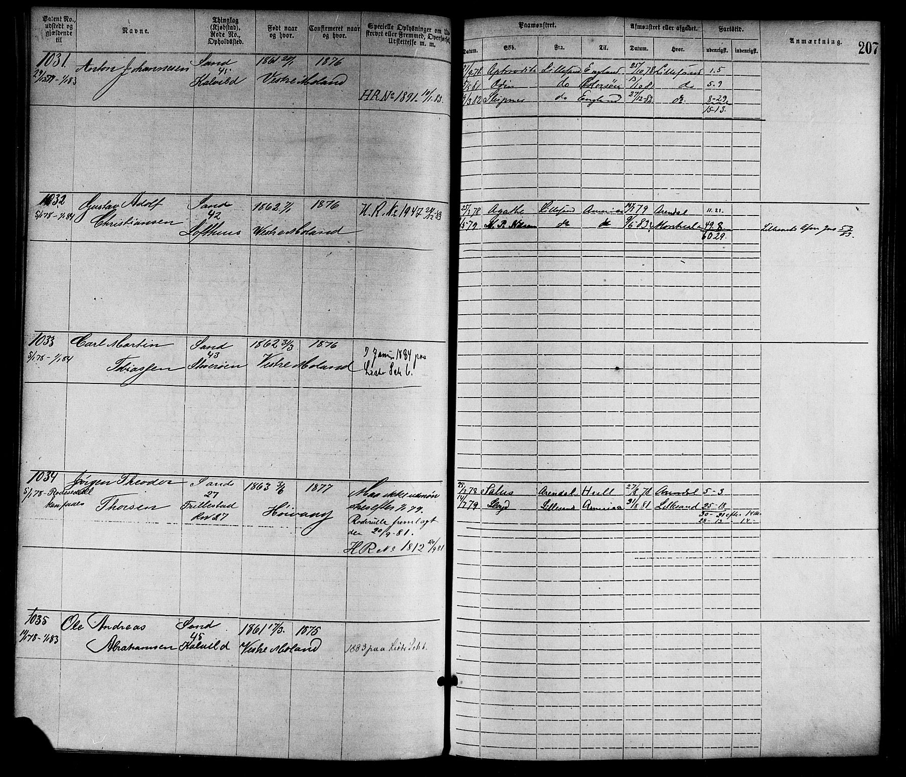 Lillesand mønstringskrets, SAK/2031-0014/F/Fa/L0004: Annotasjonsrulle nr 1-1920 med register, G-1, 1869-1891, p. 233
