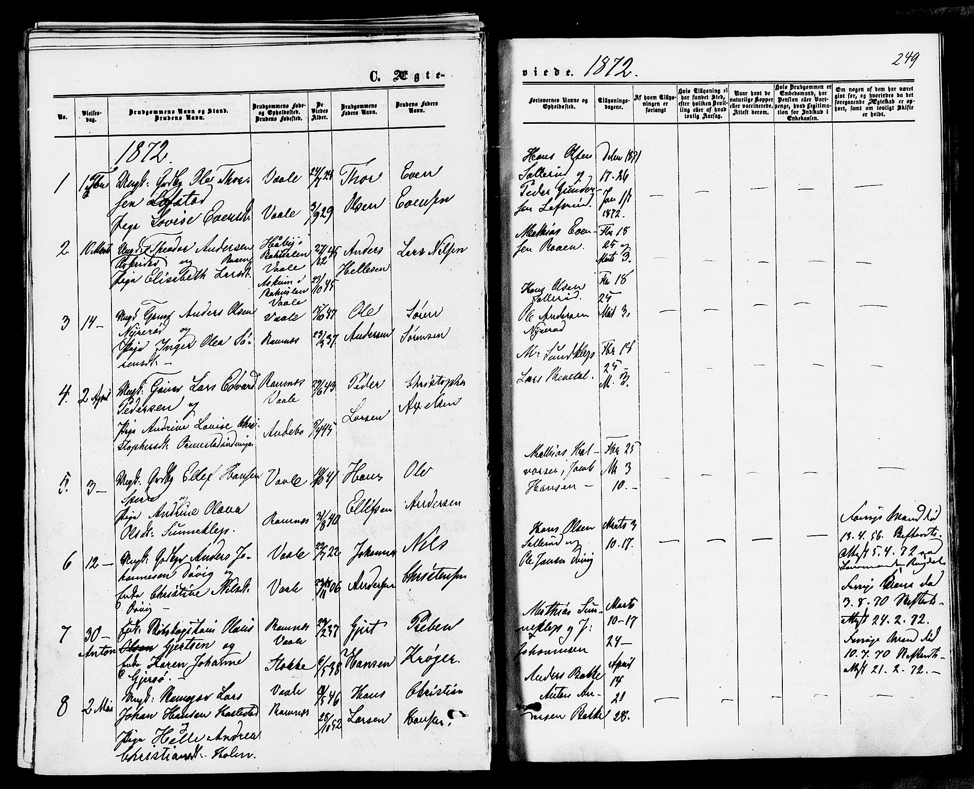 Våle kirkebøker, SAKO/A-334/F/Fa/L0010: Parish register (official) no. I 10, 1861-1877, p. 249