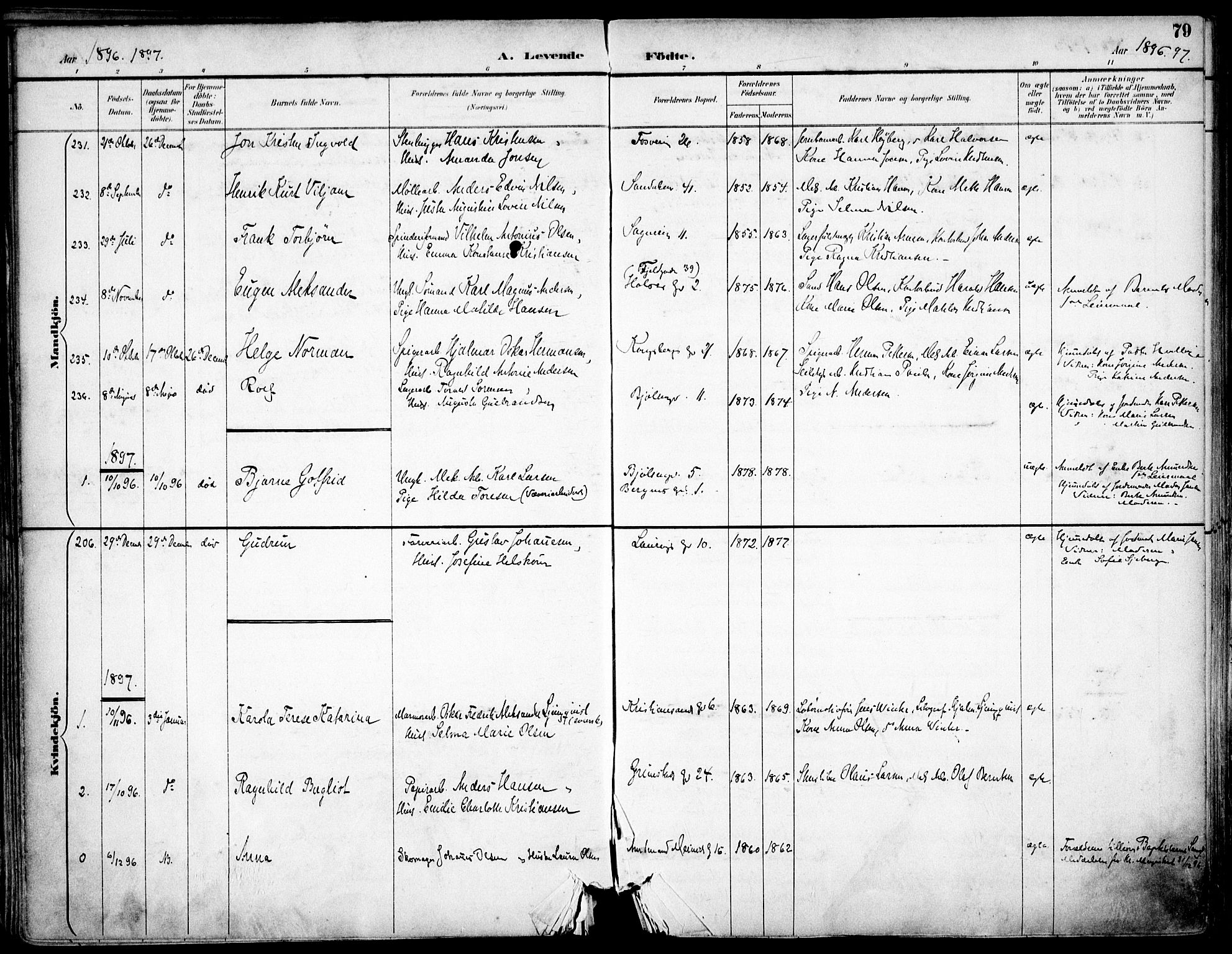 Sagene prestekontor Kirkebøker, SAO/A-10796/F/L0004: Parish register (official) no. 4, 1894-1904, p. 79