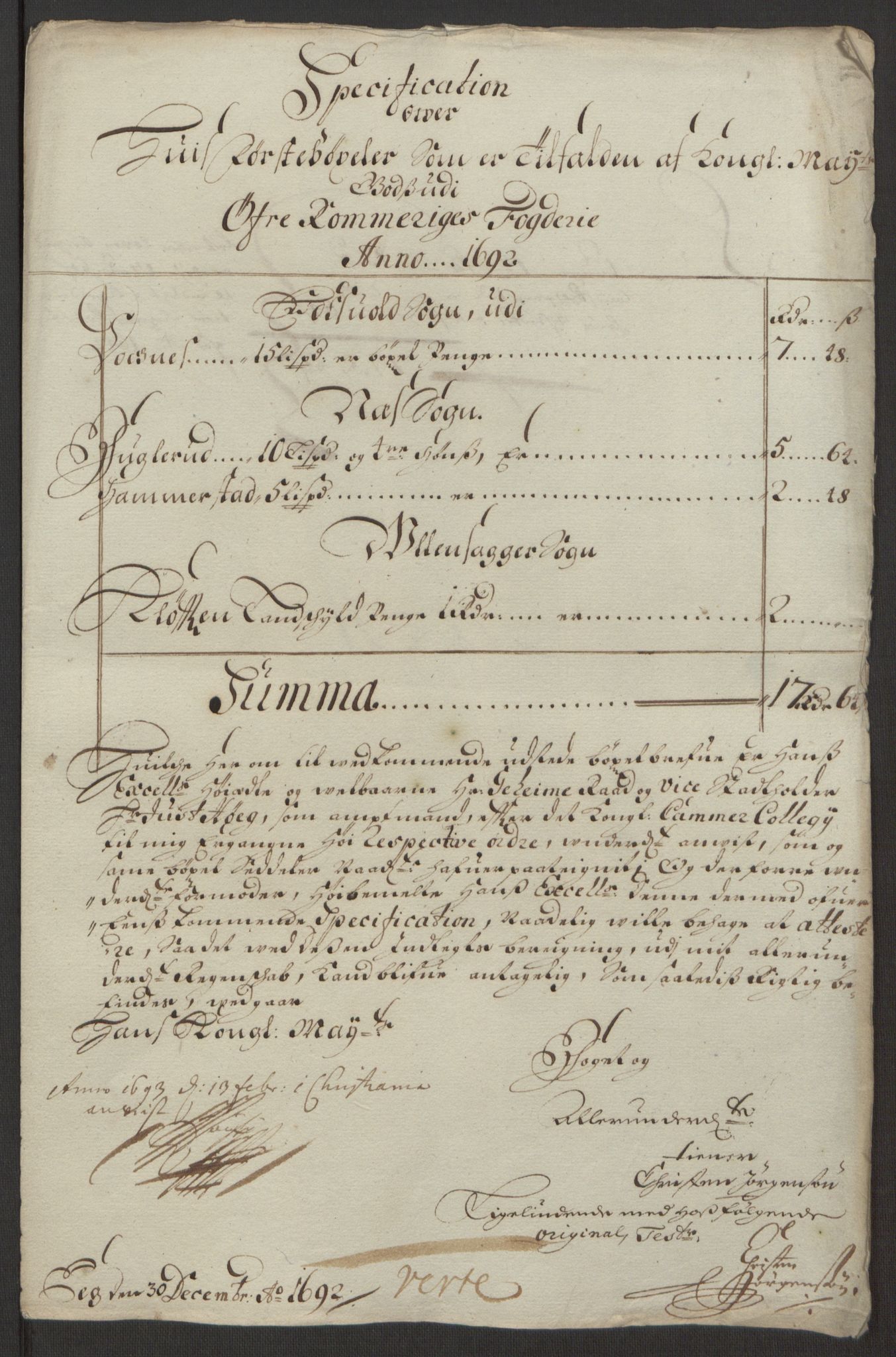 Rentekammeret inntil 1814, Reviderte regnskaper, Fogderegnskap, RA/EA-4092/R12/L0704: Fogderegnskap Øvre Romerike, 1692, p. 16