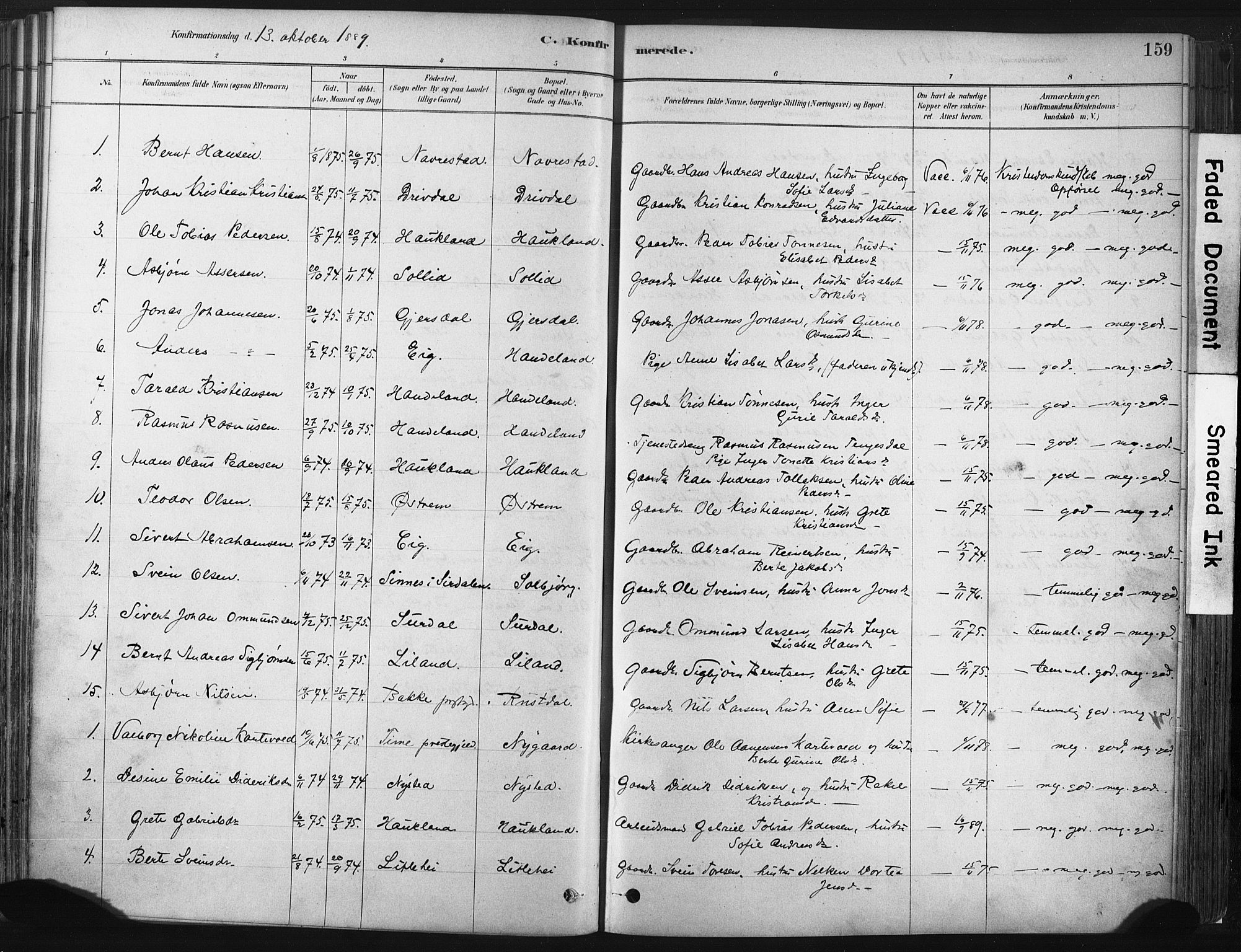 Lund sokneprestkontor, SAST/A-101809/S06/L0011: Parish register (official) no. A 10, 1877-1904, p. 159