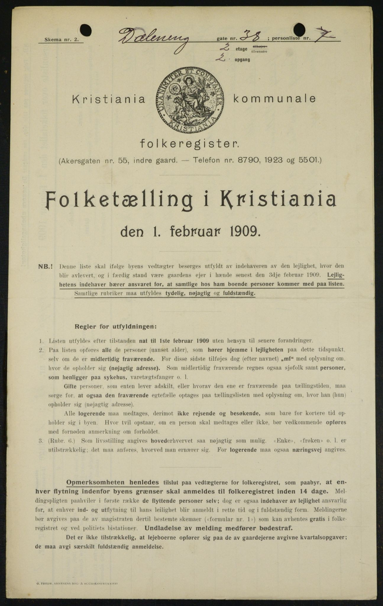 OBA, Municipal Census 1909 for Kristiania, 1909, p. 16275