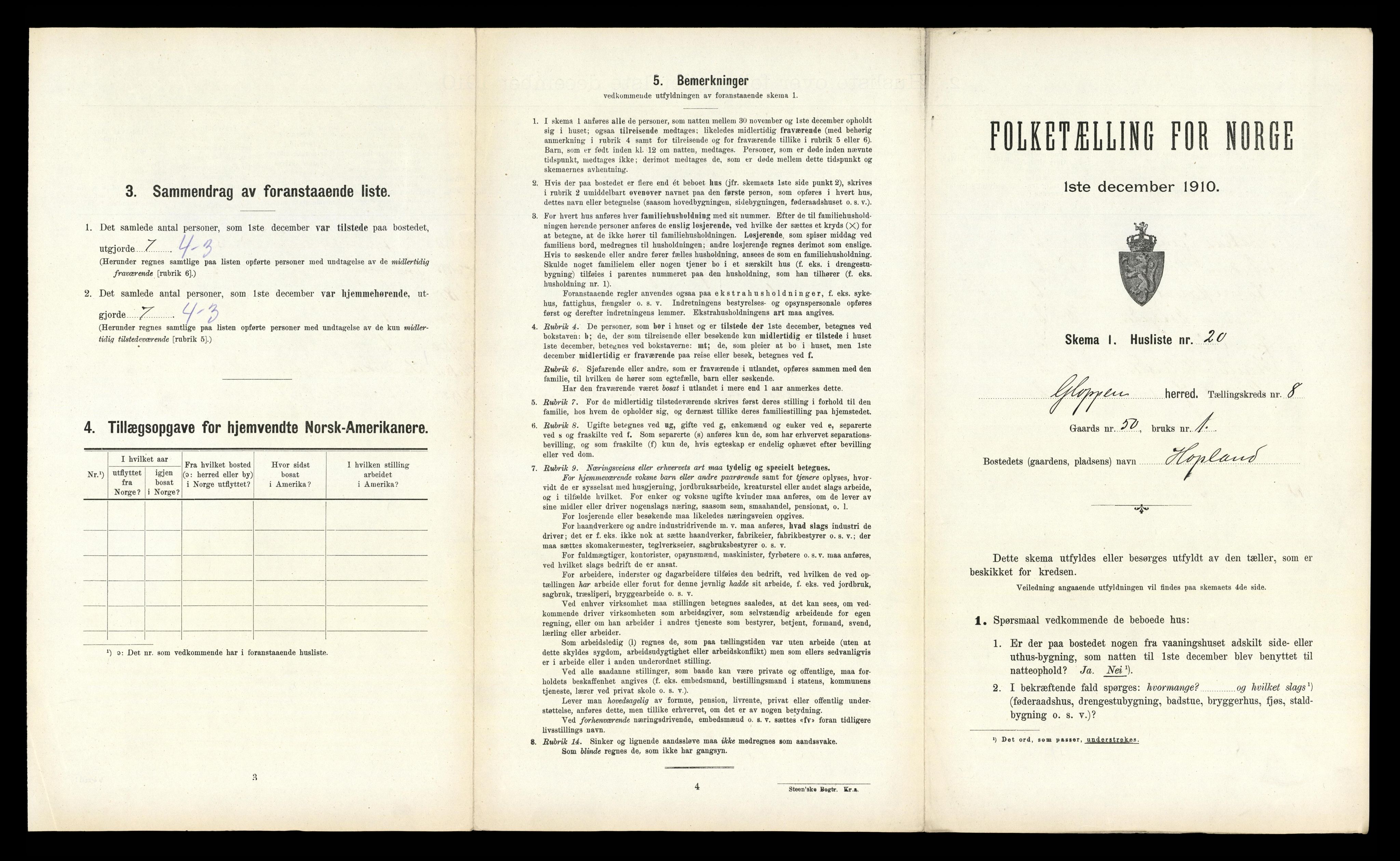 RA, 1910 census for Gloppen, 1910, p. 650