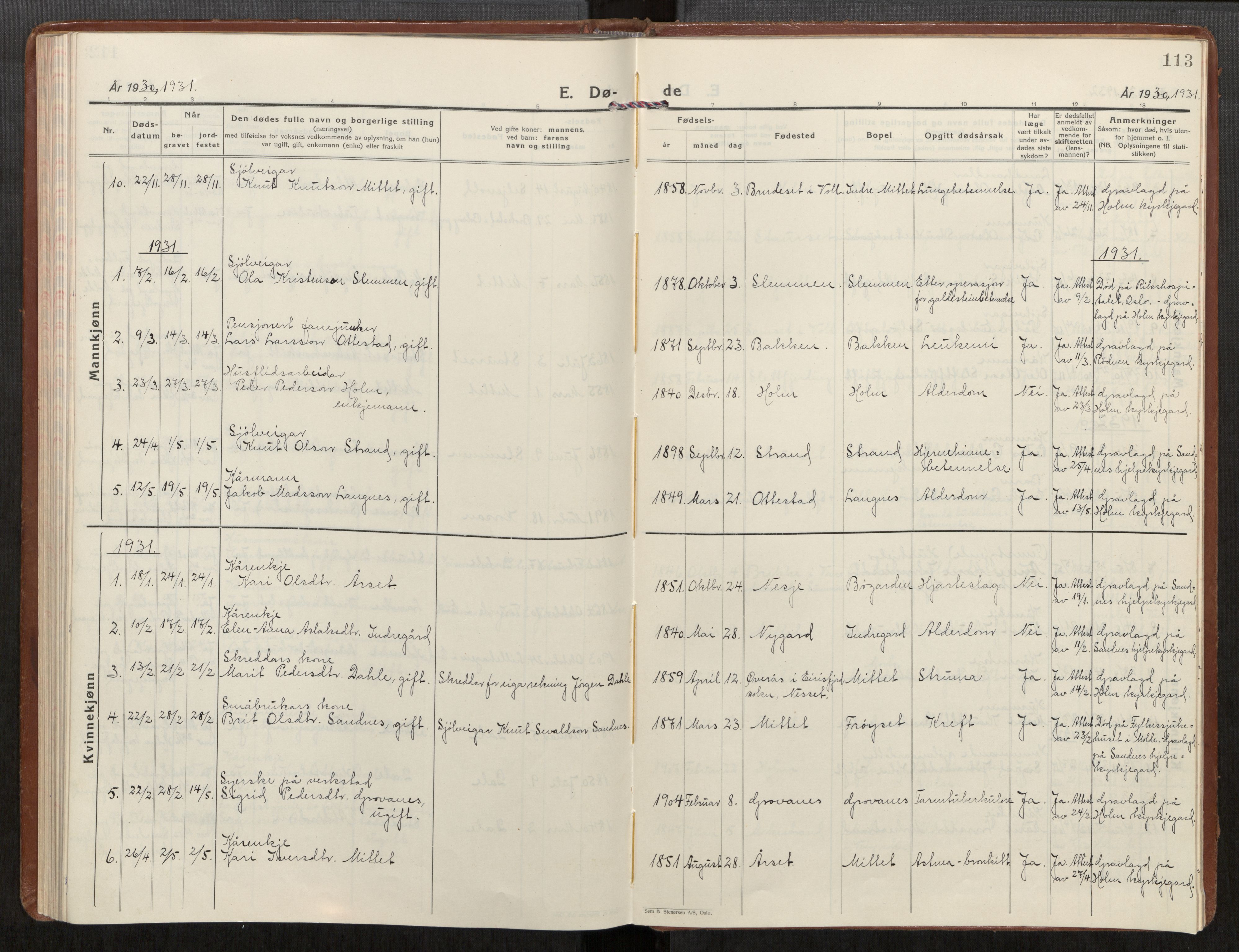 Ministerialprotokoller, klokkerbøker og fødselsregistre - Møre og Romsdal, AV/SAT-A-1454/549/L0619: Parish register (official) no. 549A02, 1928-1951, p. 113