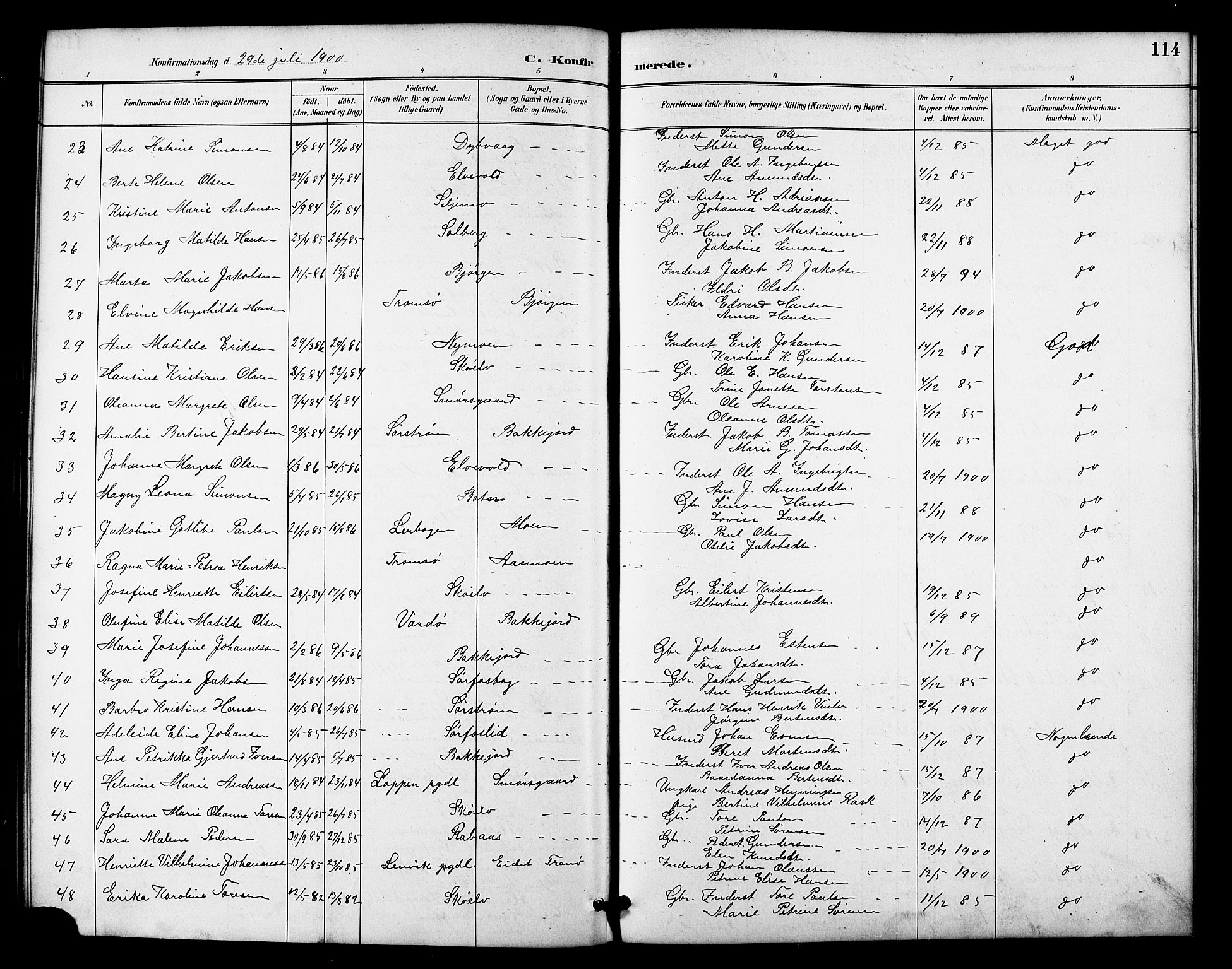 Tranøy sokneprestkontor, SATØ/S-1313/I/Ia/Iab/L0022klokker: Parish register (copy) no. 22, 1887-1912, p. 114