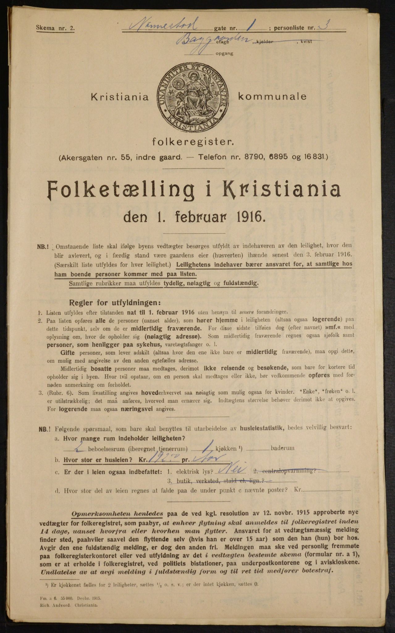 OBA, Municipal Census 1916 for Kristiania, 1916, p. 70746