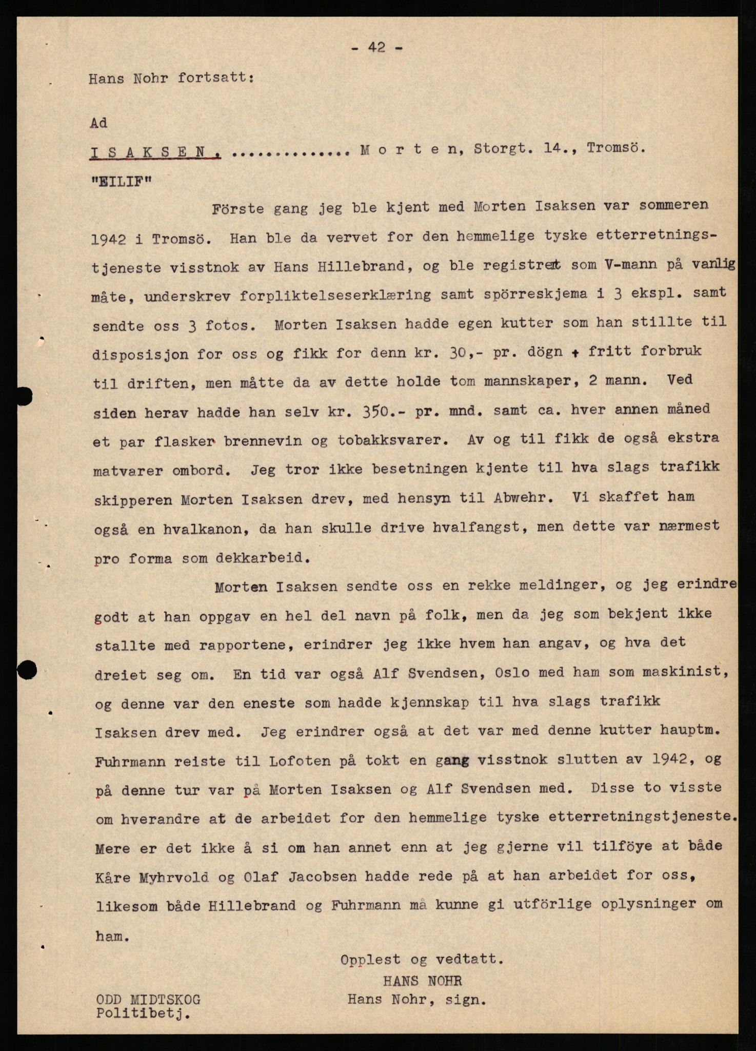 Forsvaret, Forsvarets overkommando II, AV/RA-RAFA-3915/D/Db/L0024: CI Questionaires. Tyske okkupasjonsstyrker i Norge. Tyskere., 1945-1946, p. 290