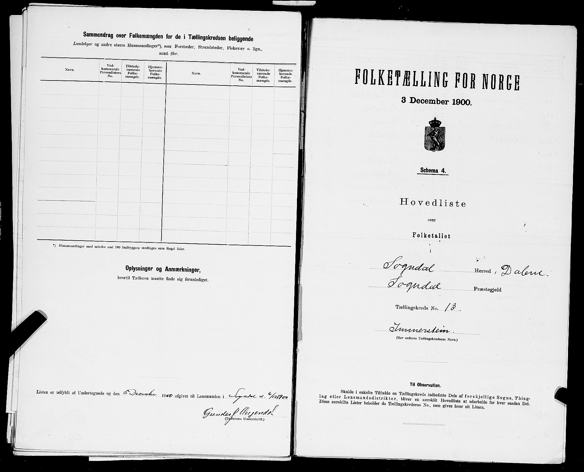 SAST, 1900 census for Sokndal, 1900, p. 52